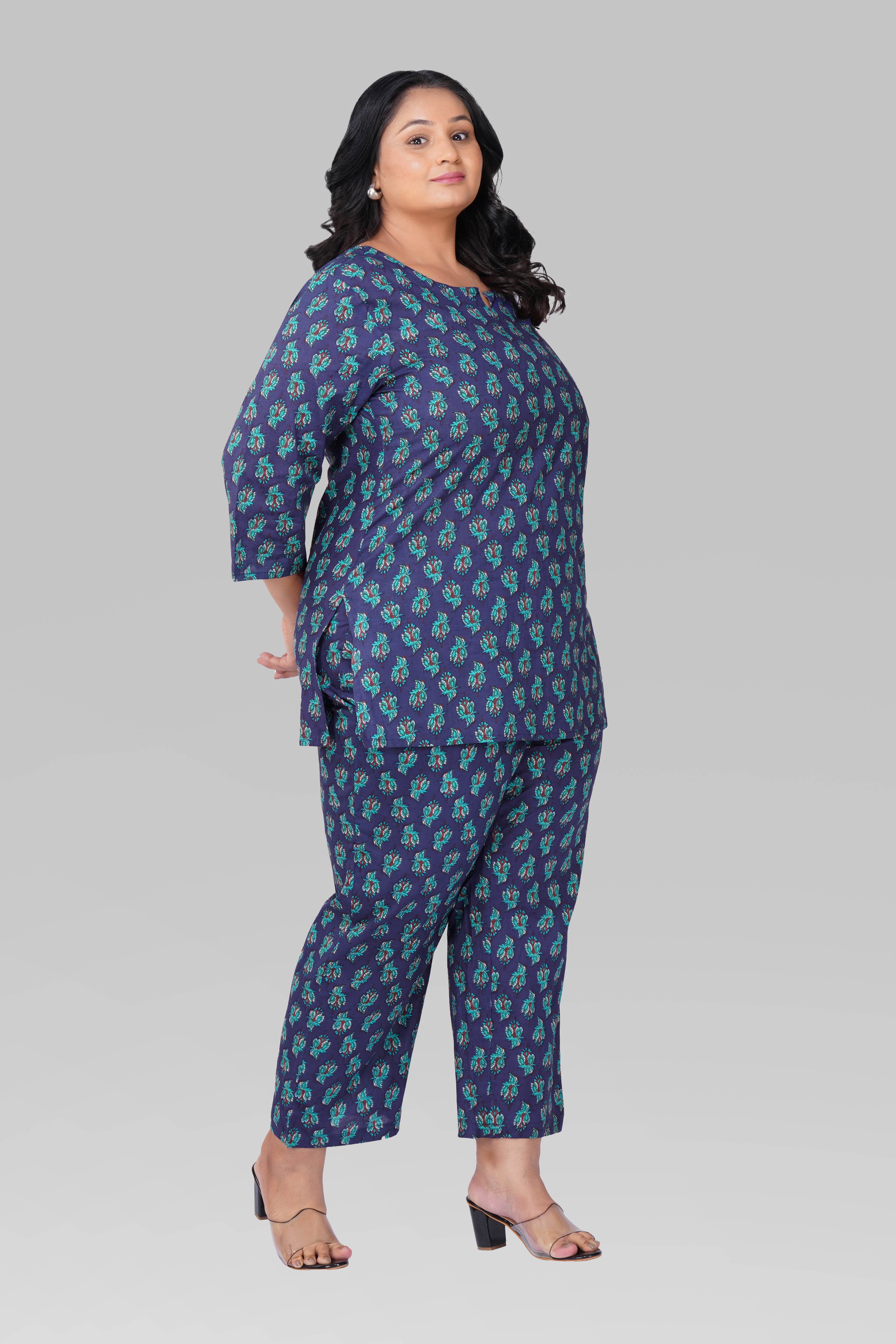 Blue Butta Plus Size Cotton Printed Pyjama Set