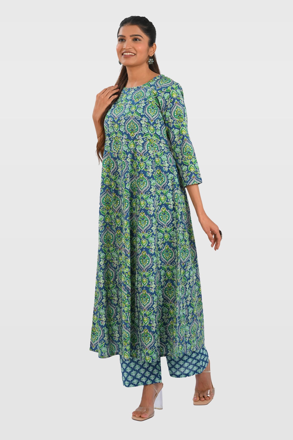 Blue Cotton Printed Kurta Set
