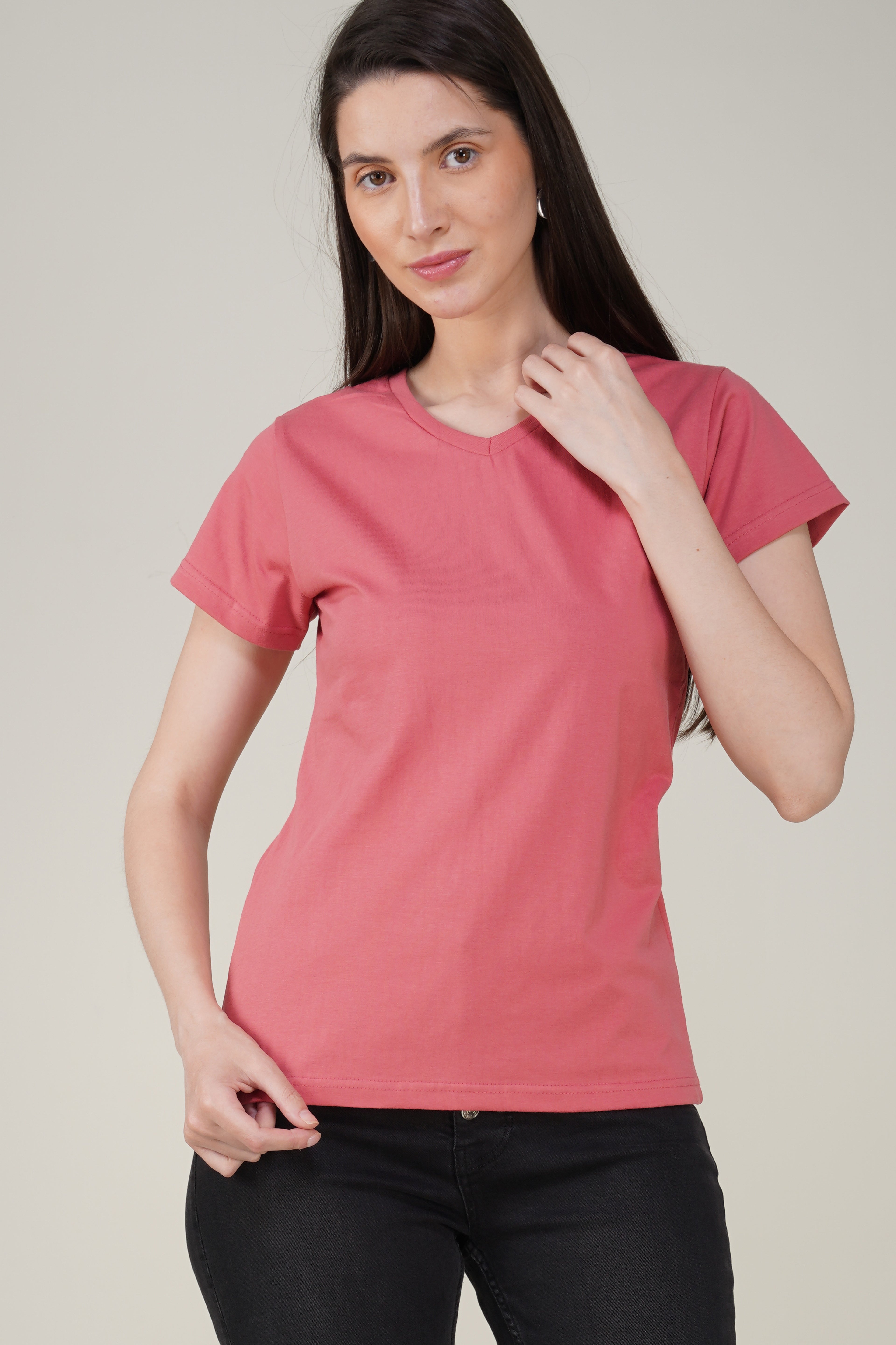 Blush Pink Cotton V-Neck T-Shirt