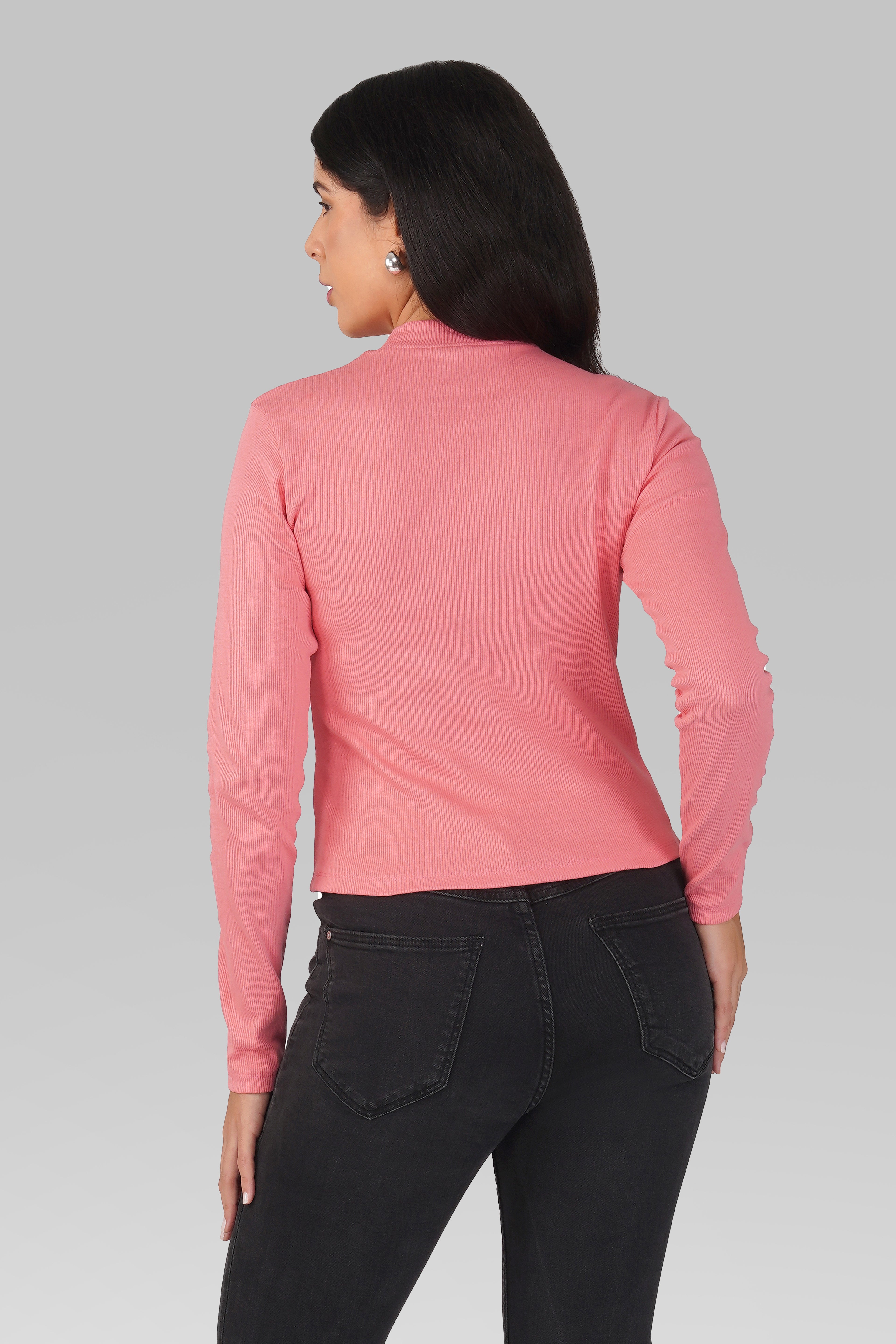 Blush Pink Ribbed Mock Neck Long Sleeve Top