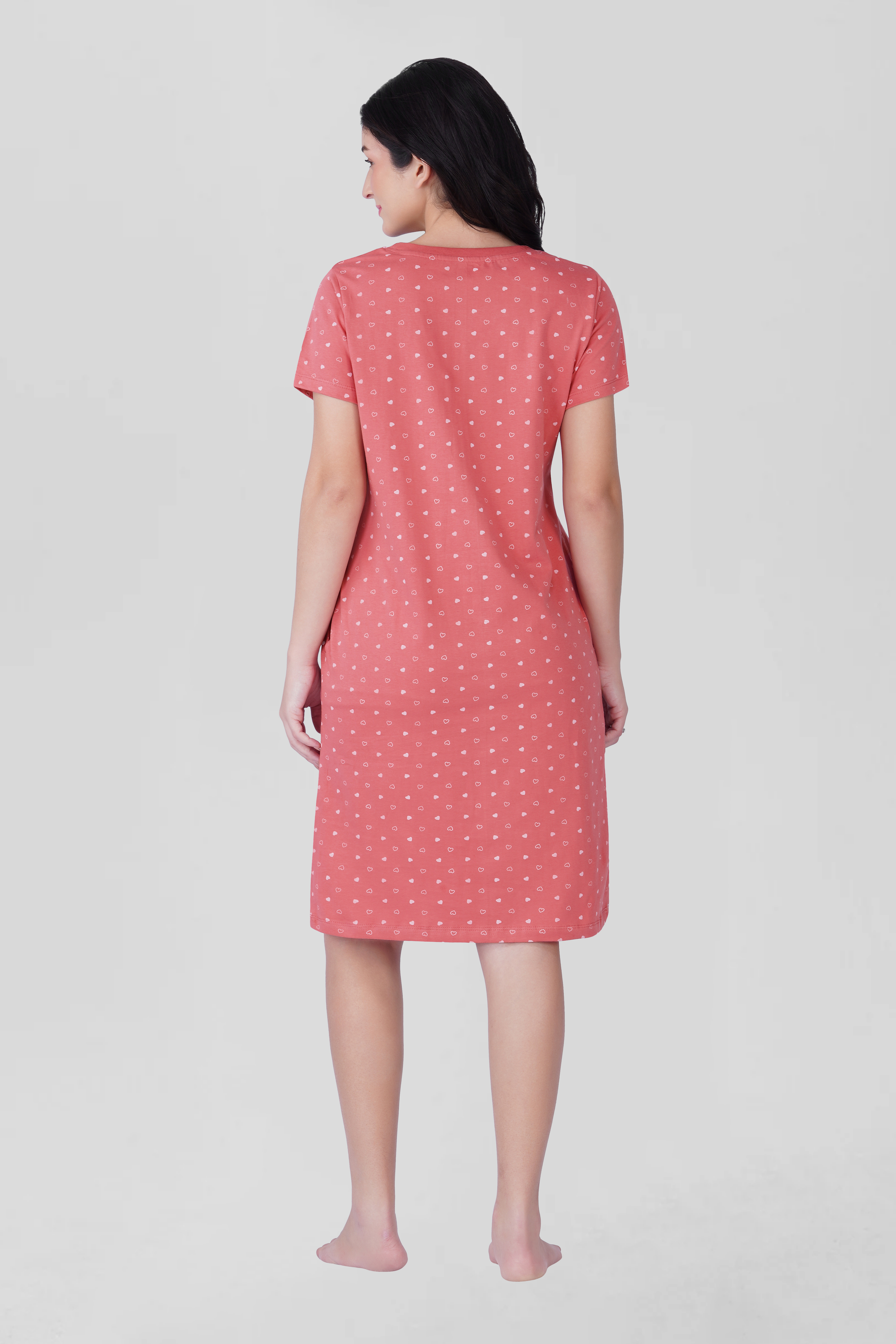 Blush Pink Cotton Printed T-Shirt Nightdress