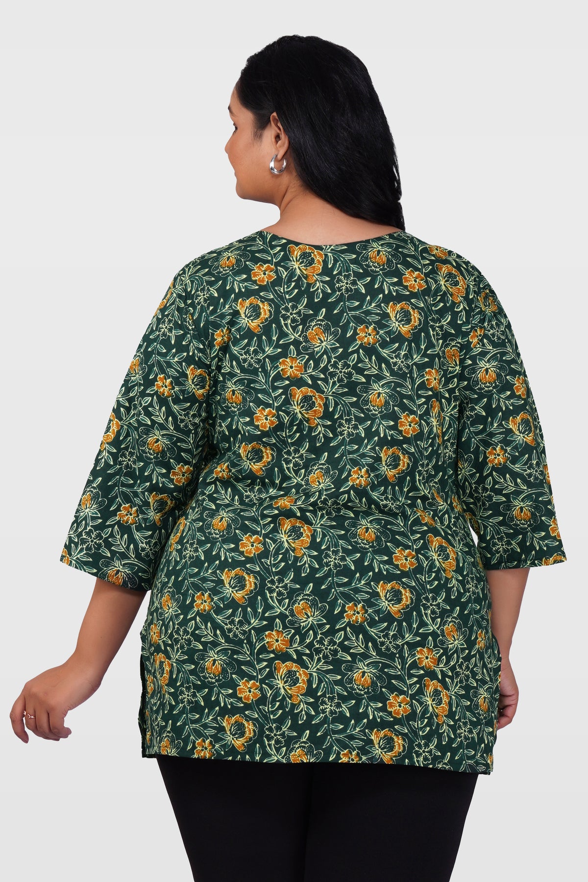 Bottle Green Plus Size Cotton Printed Kurti