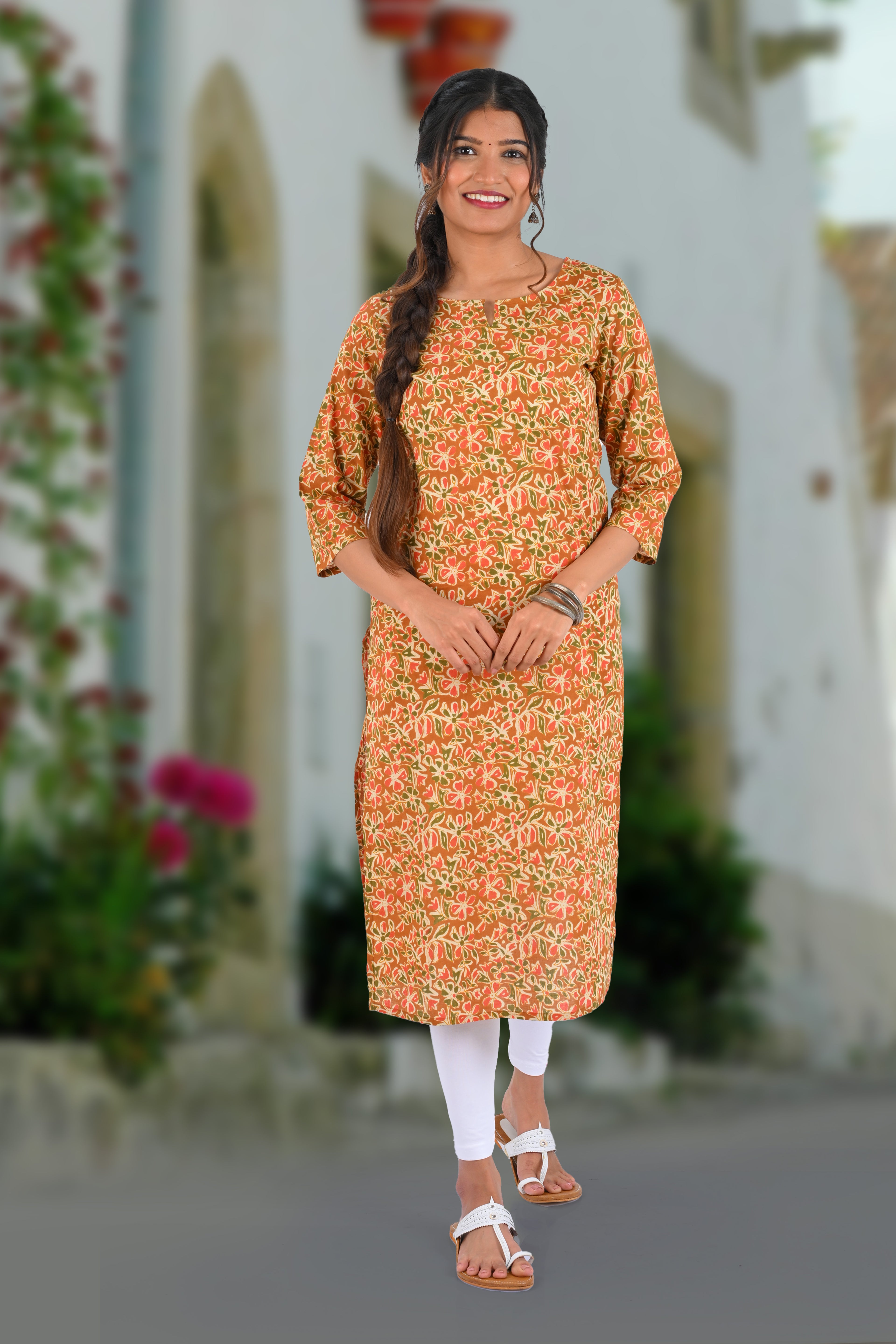 Bronze Cotton Printed Long Kurta