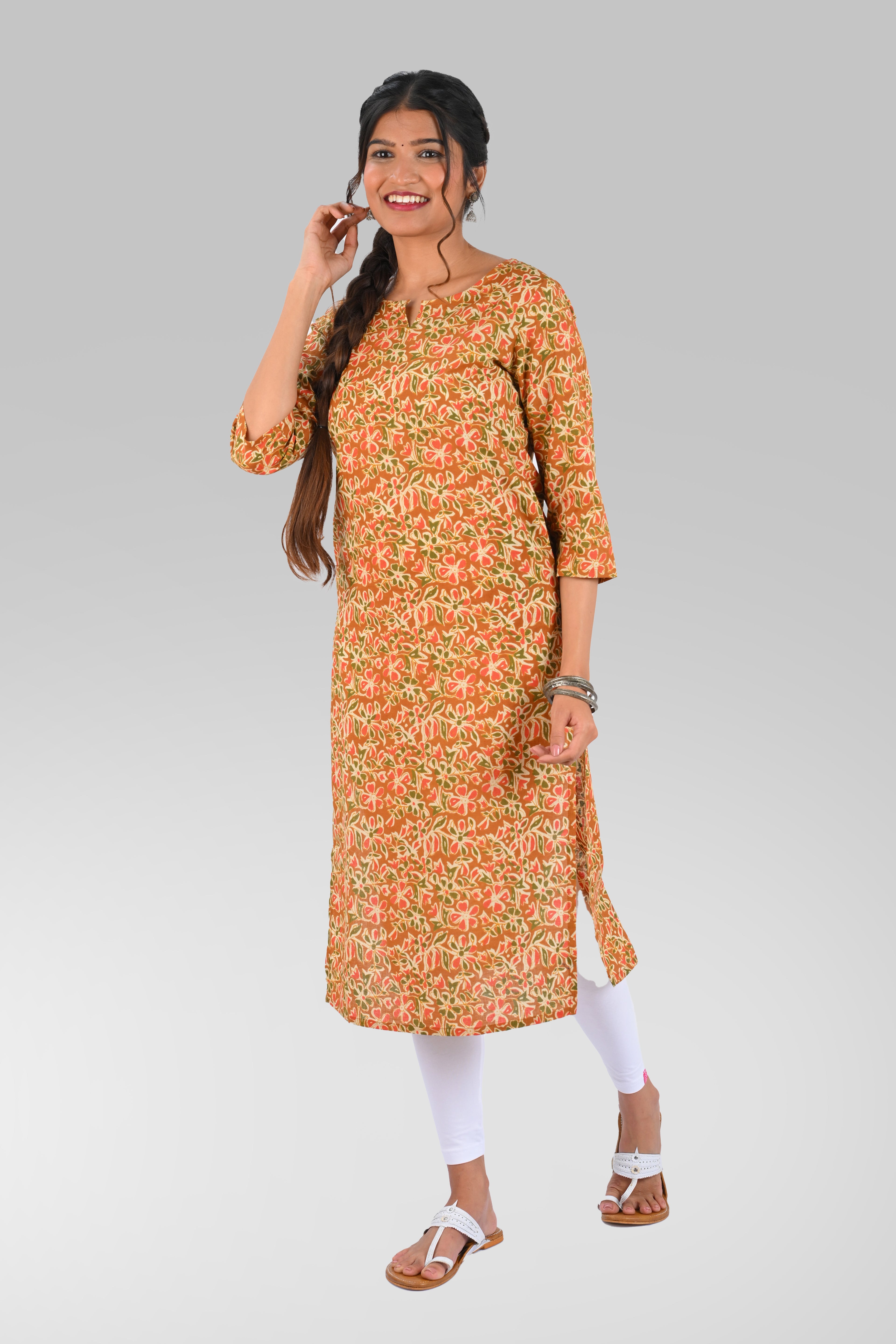 Bronze Cotton Printed Long Kurta