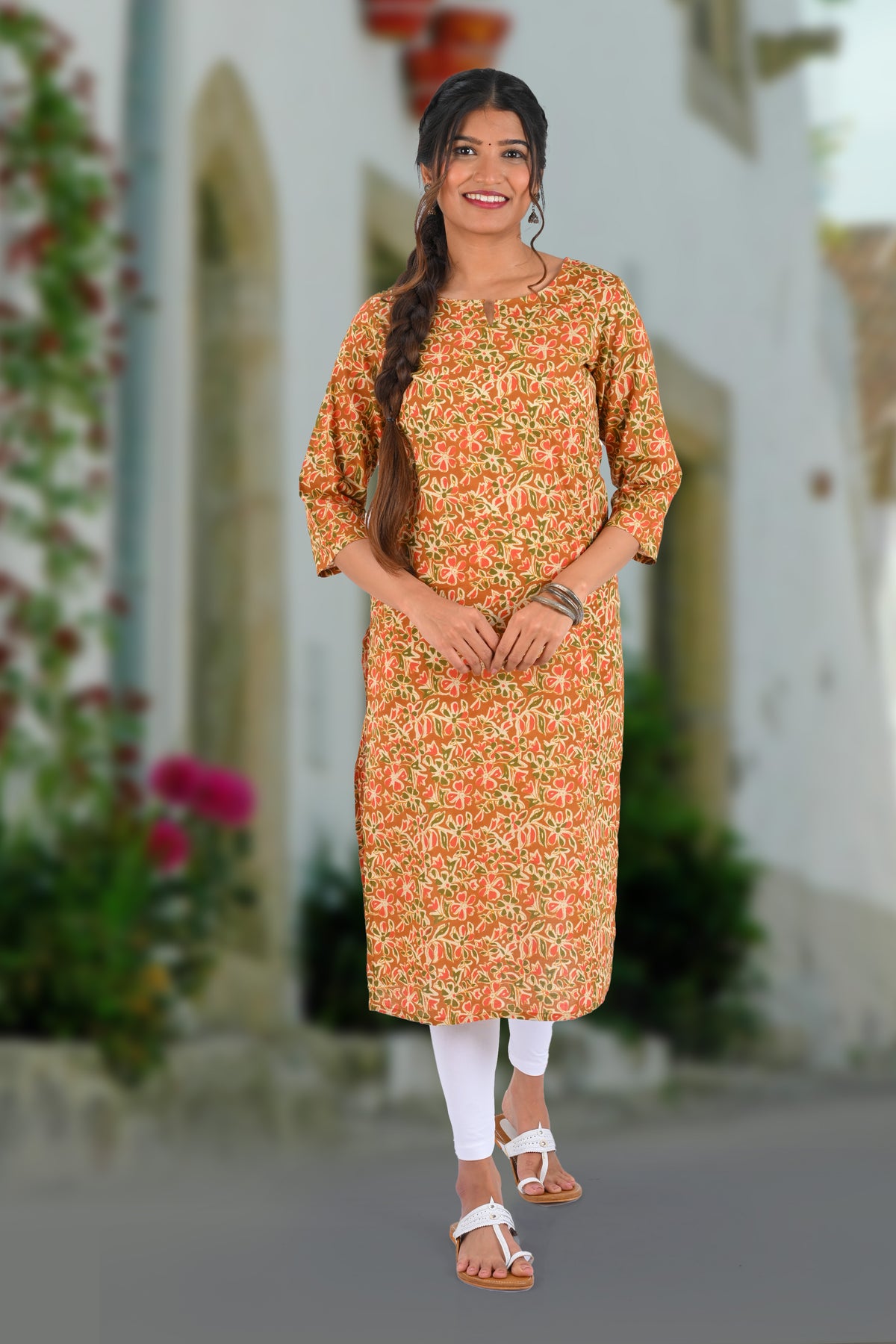 Bronze Cotton Printed Long Kurta