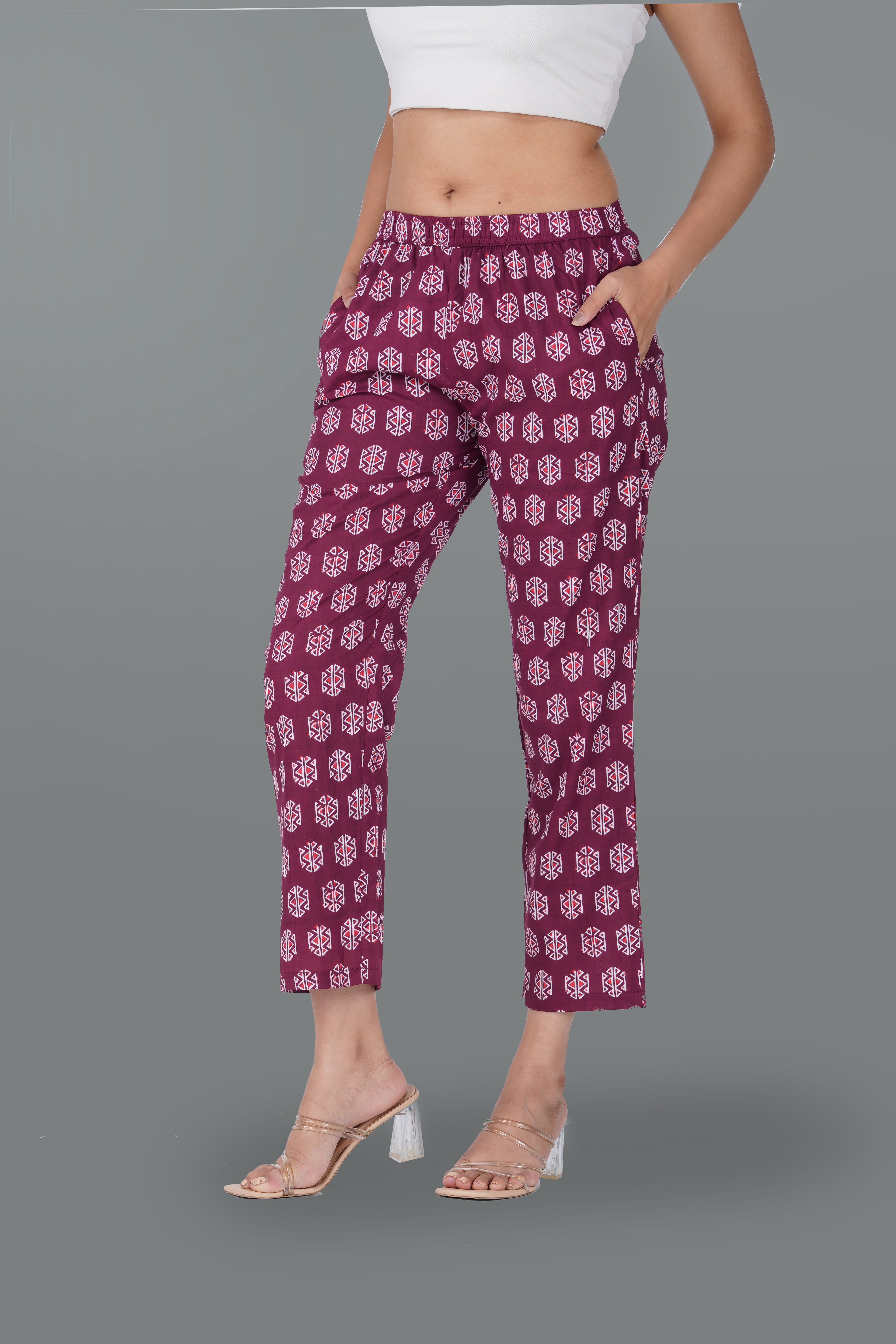Burgundy Cotton Printed Bottom