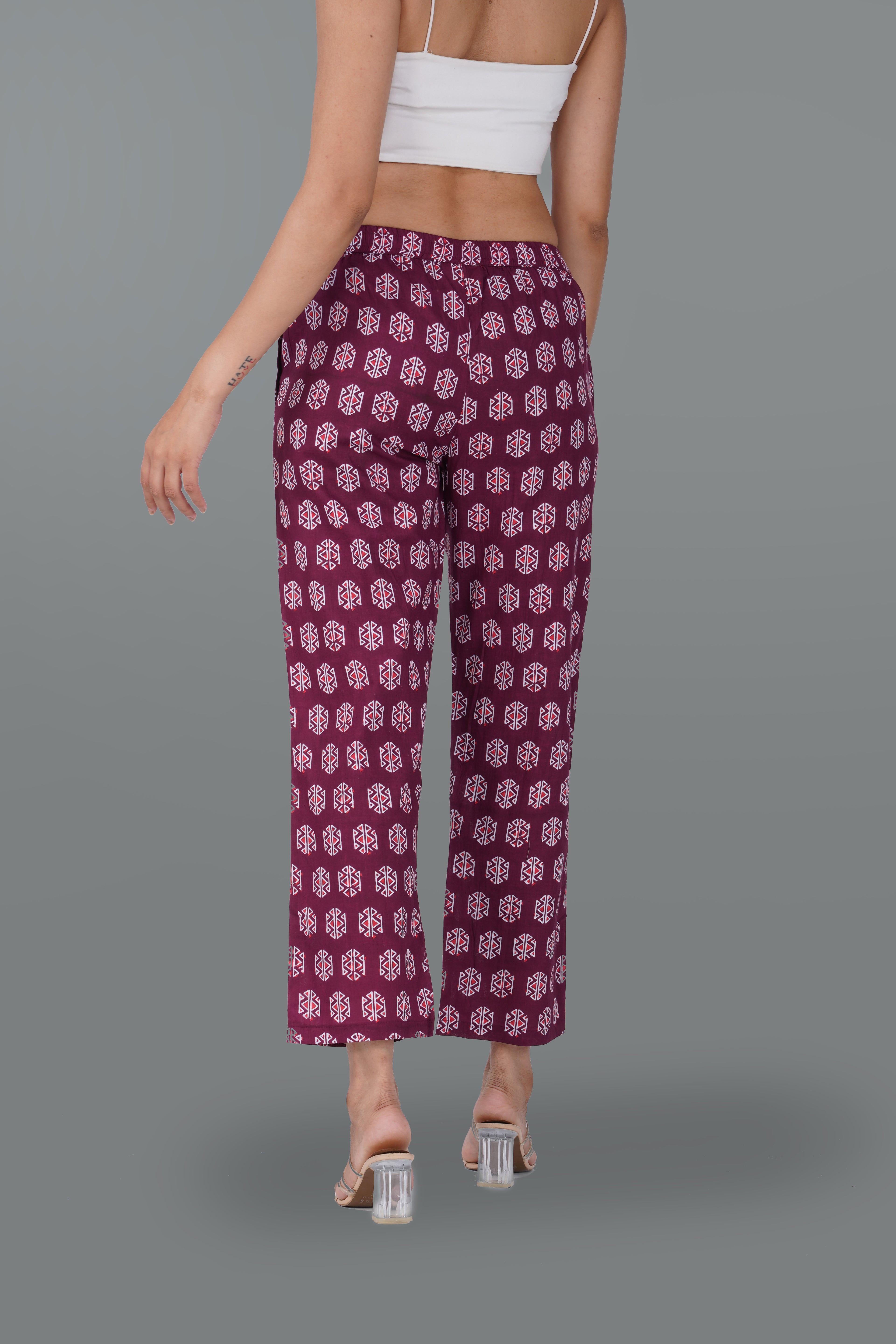 Burgundy Cotton Printed Bottom