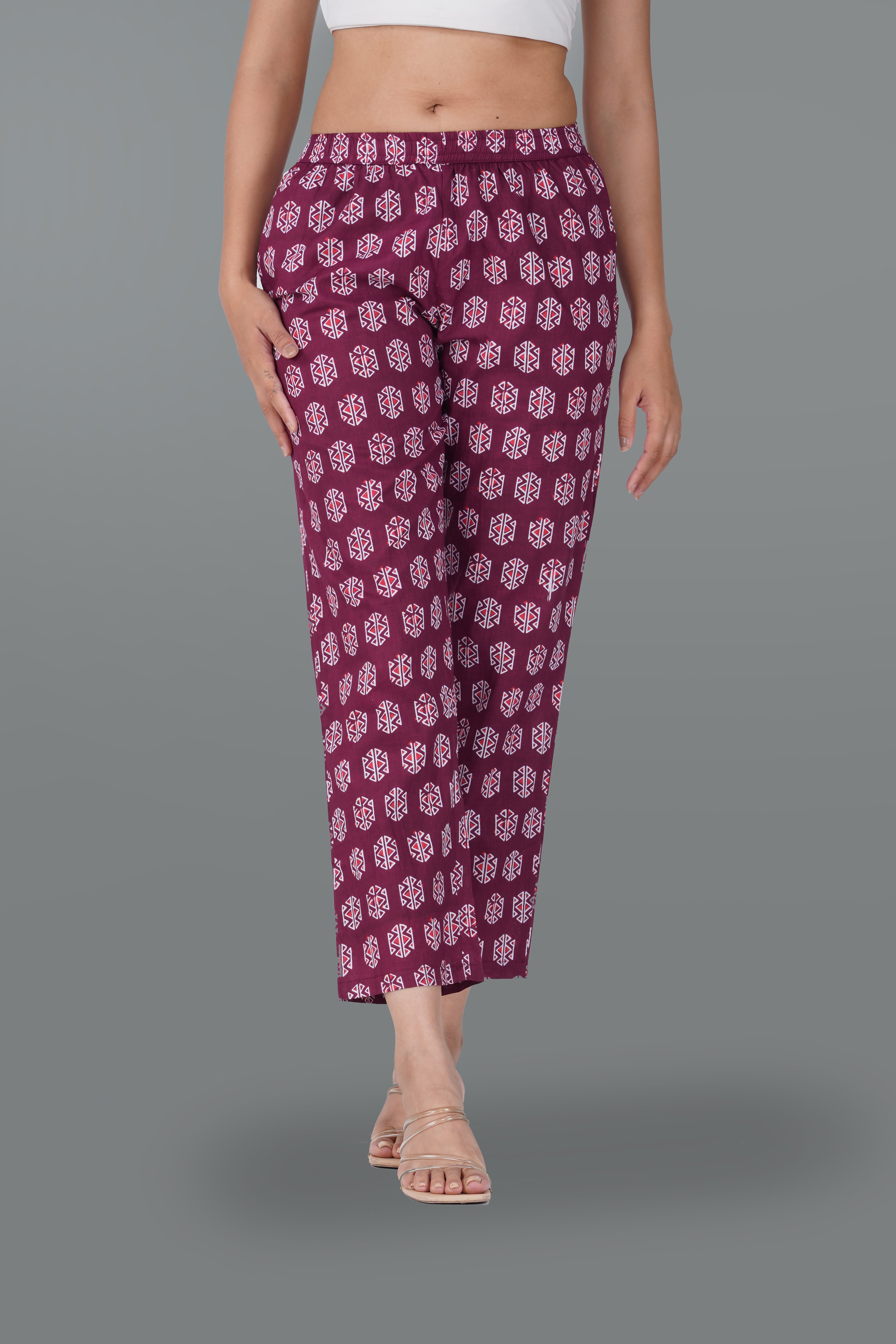 Burgundy Cotton Printed Bottom