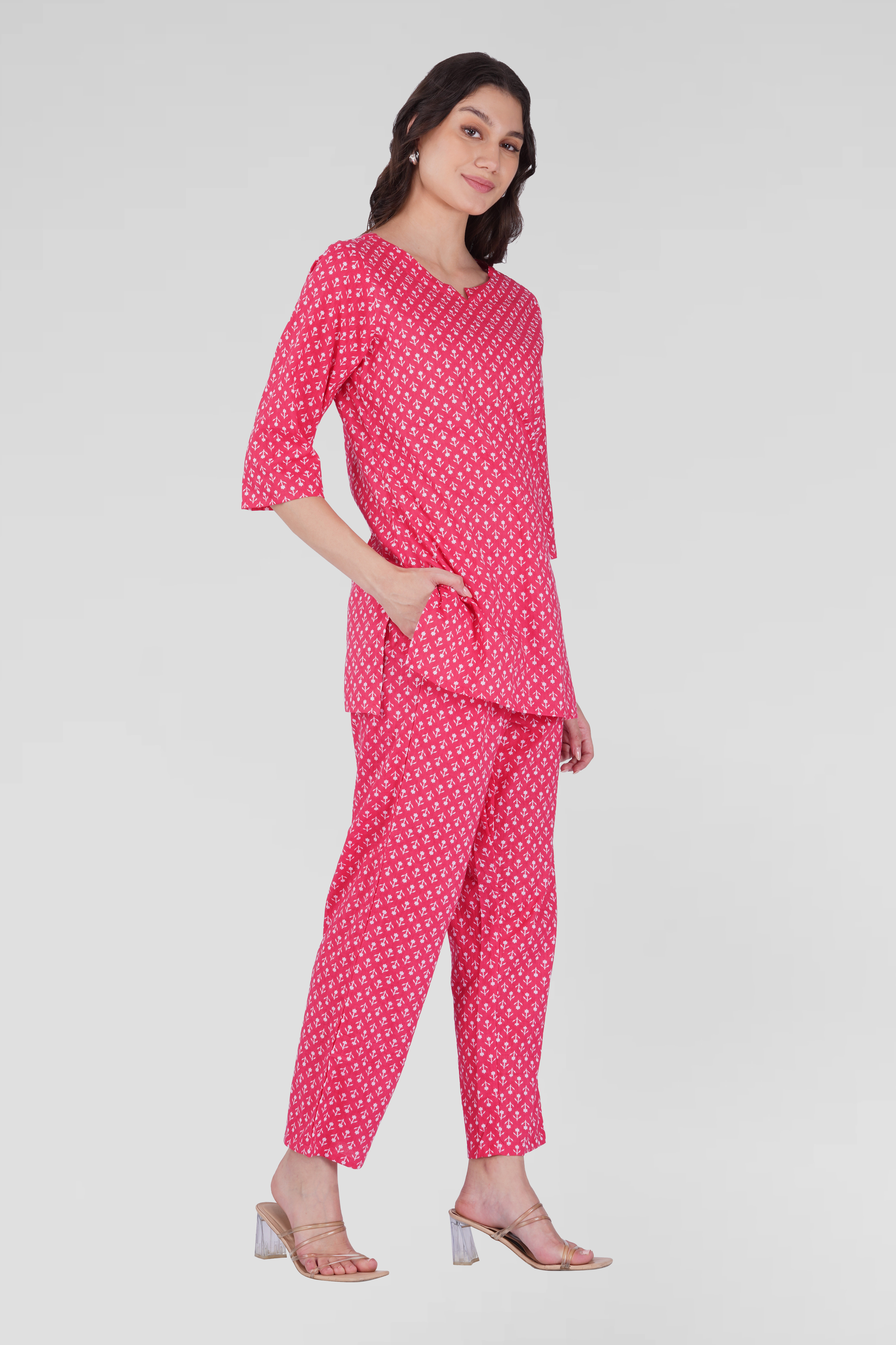 Cerise Pink Cotton Printed Pyjama Set