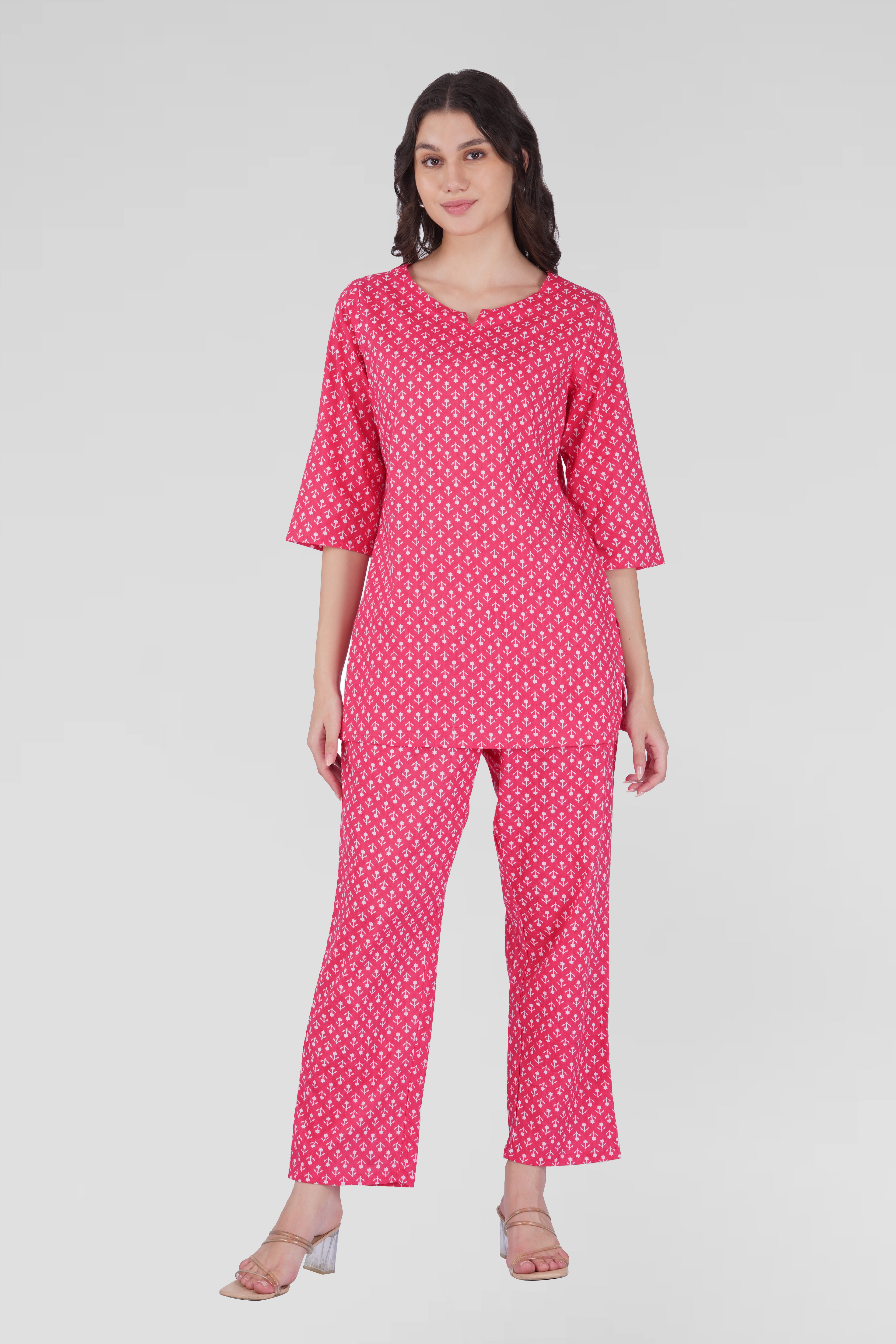 Cerise Pink Cotton Printed Pyjama Set