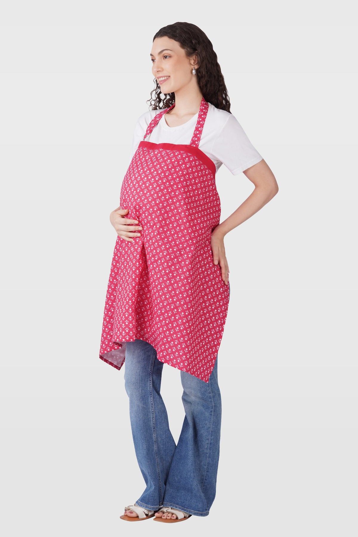 Cerise Pink Cotton Printed Feeding Apron