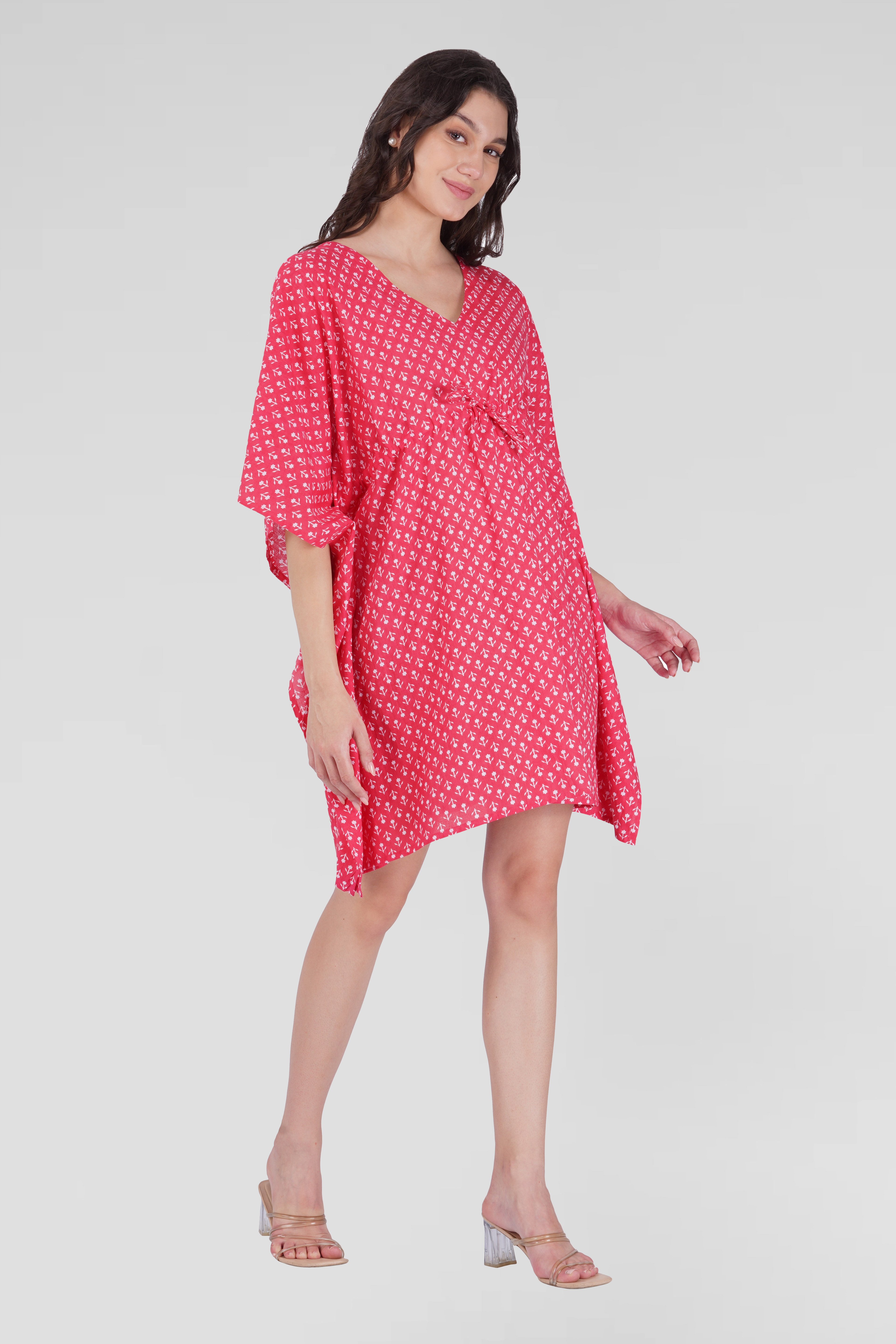 Cerise Pink Cotton Printed Kaftan Top