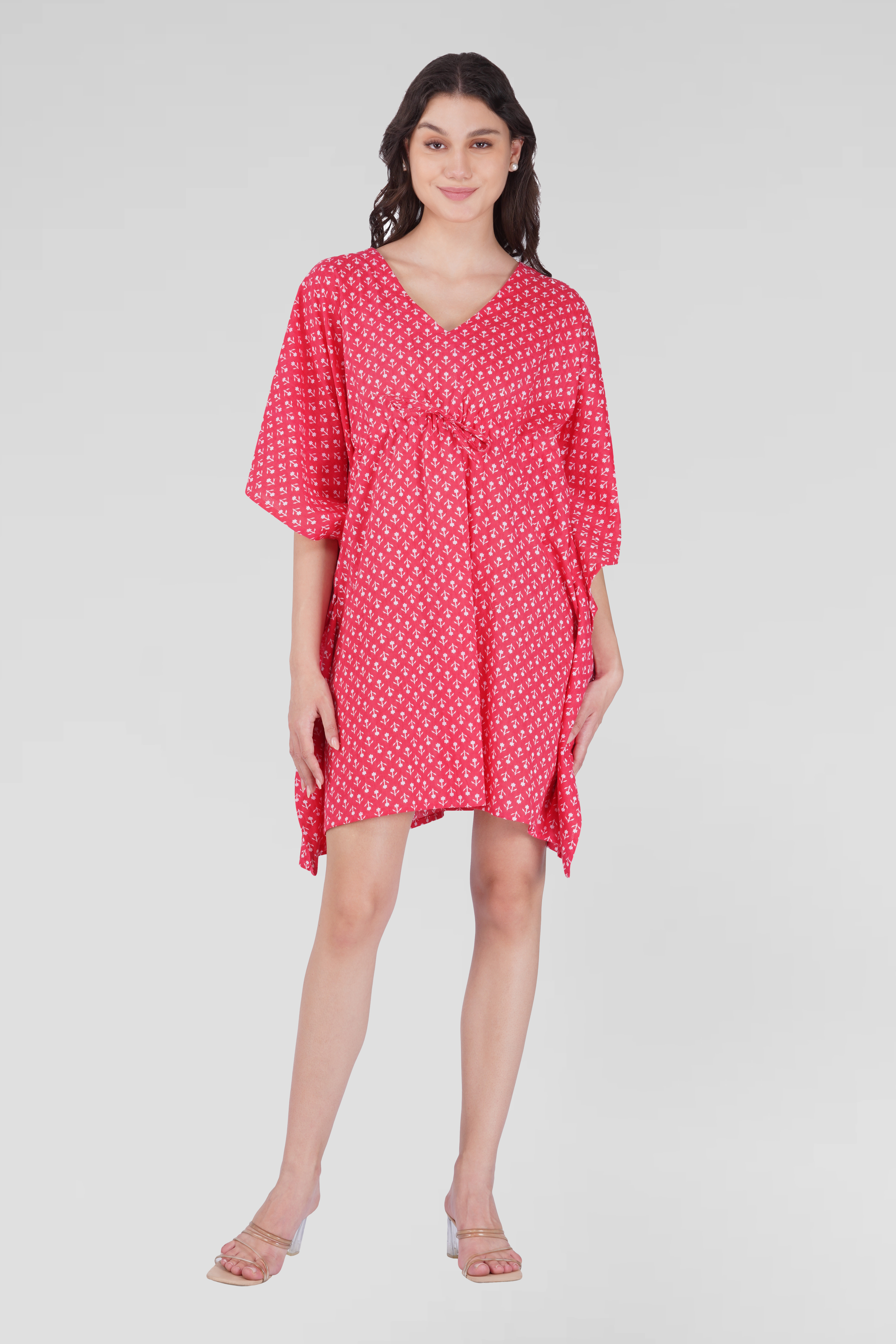 Cerise Pink Cotton Printed Kaftan Top