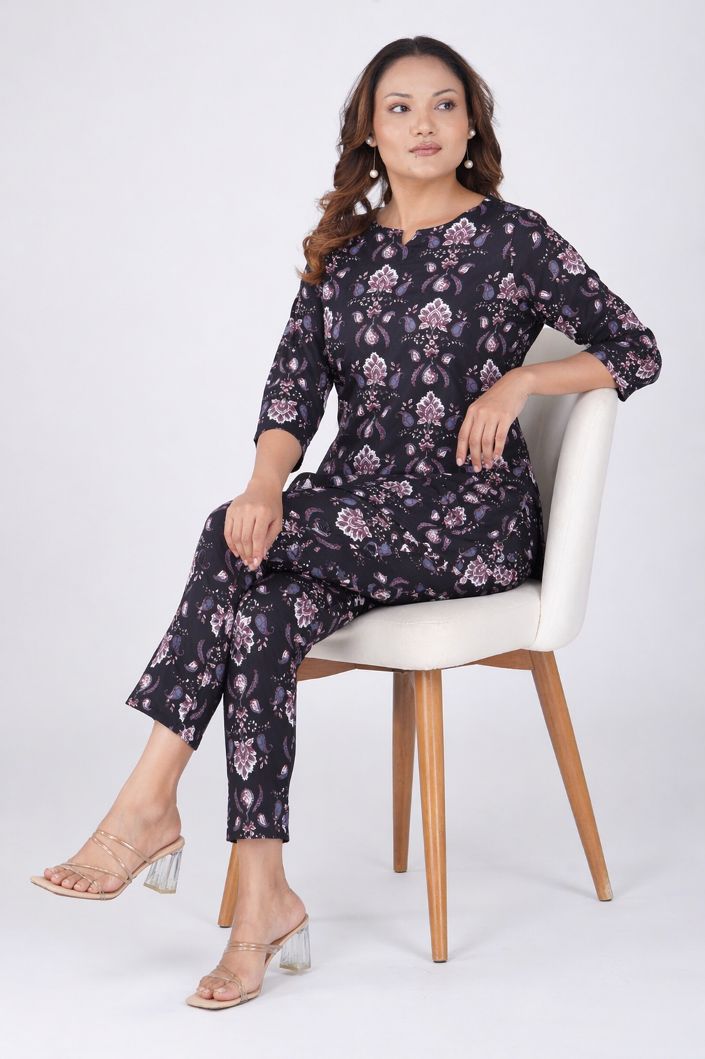 Black Cotton Printed Pyjama Set
