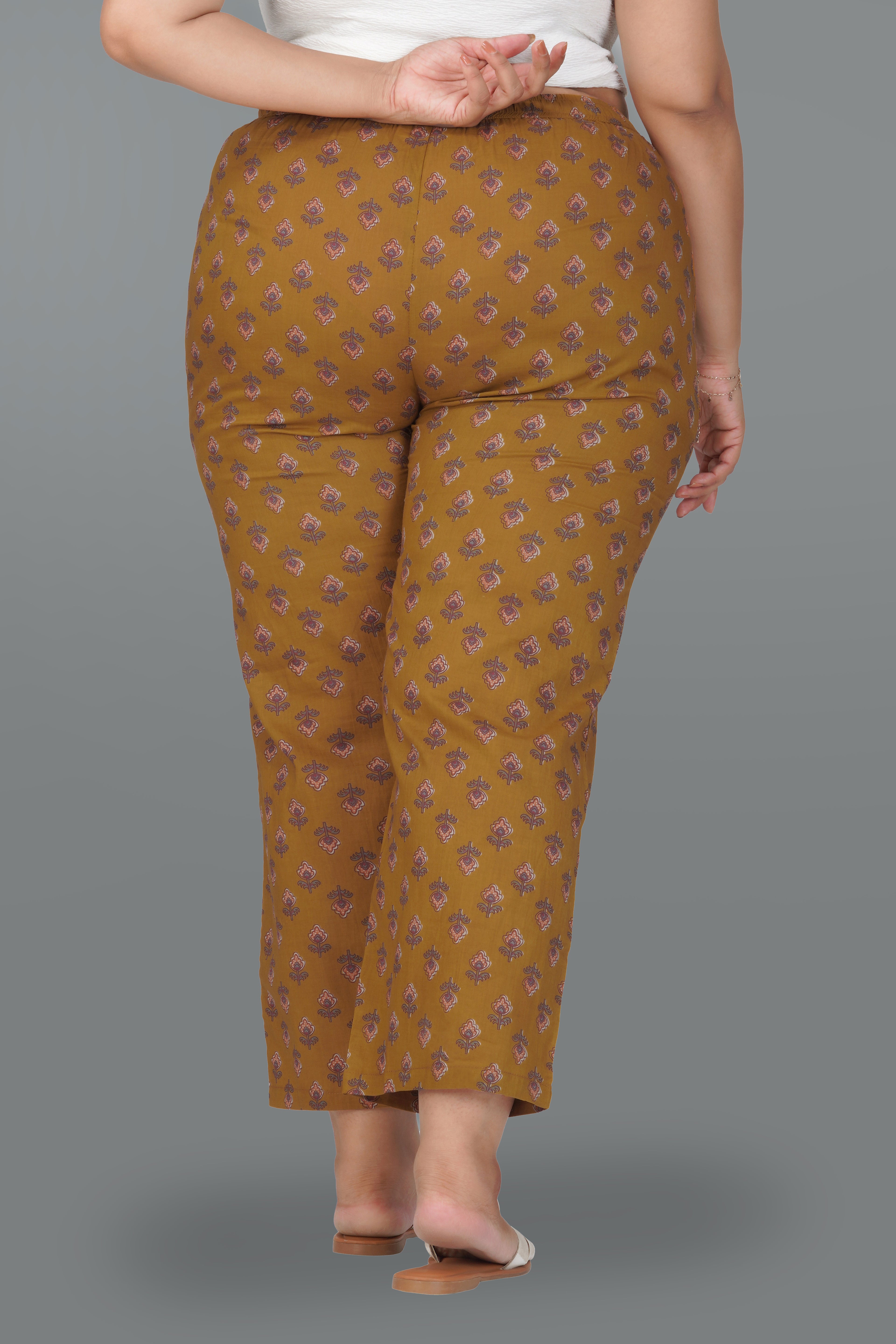 Dark Mustard Plus Size Cotton Printed Bottom