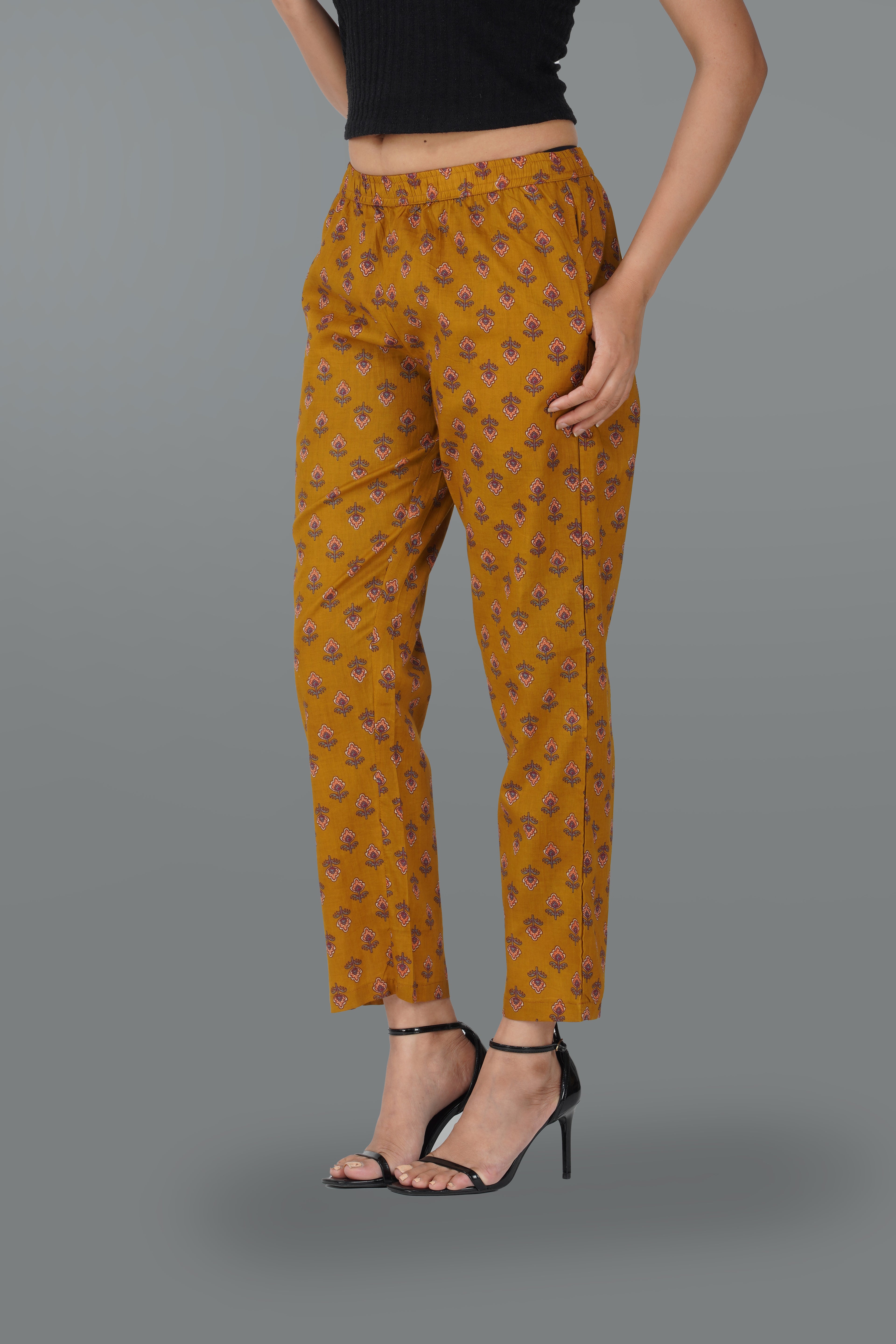 Dark Mustard Cotton Printed Bottom