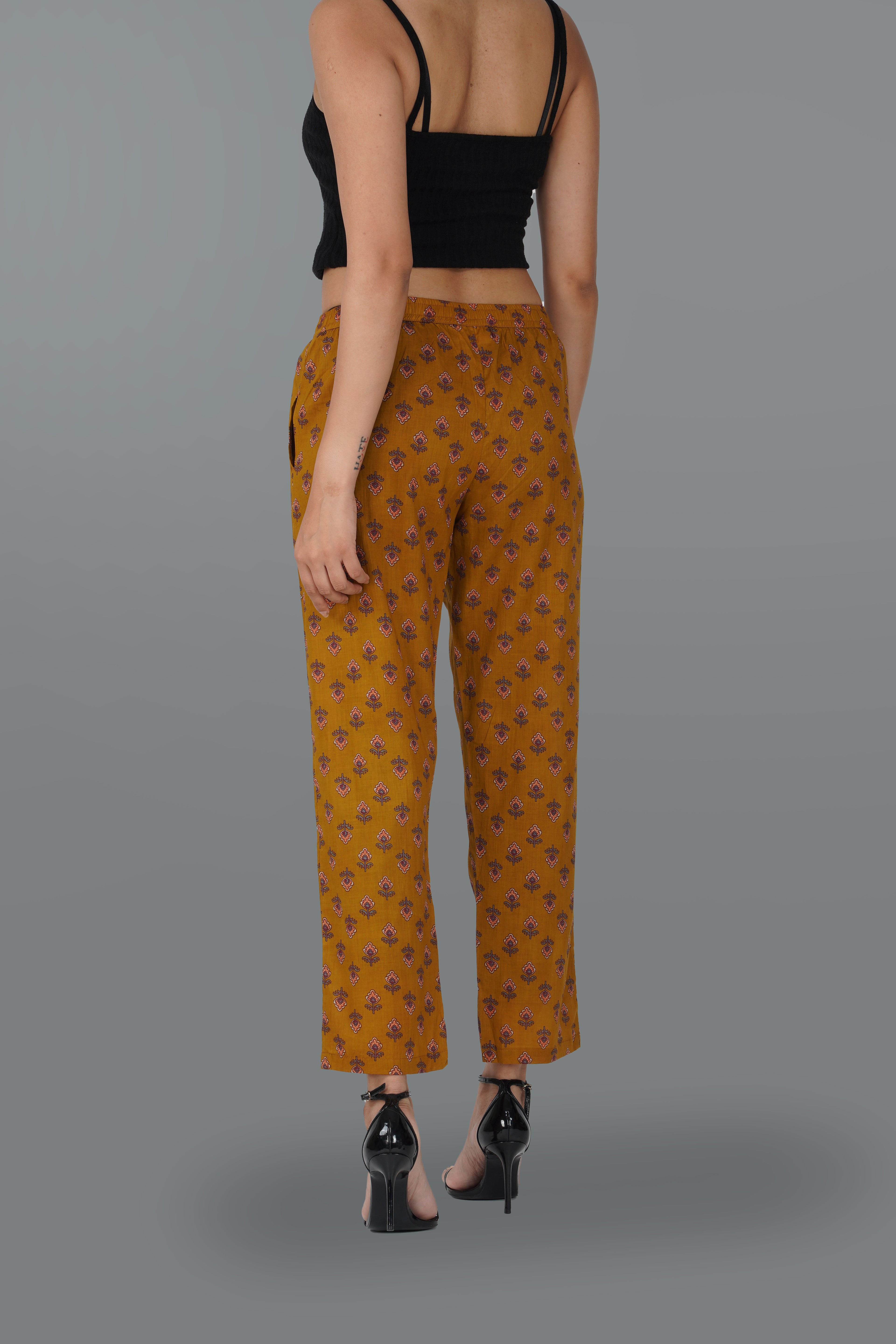 Dark Mustard Cotton Printed Bottom