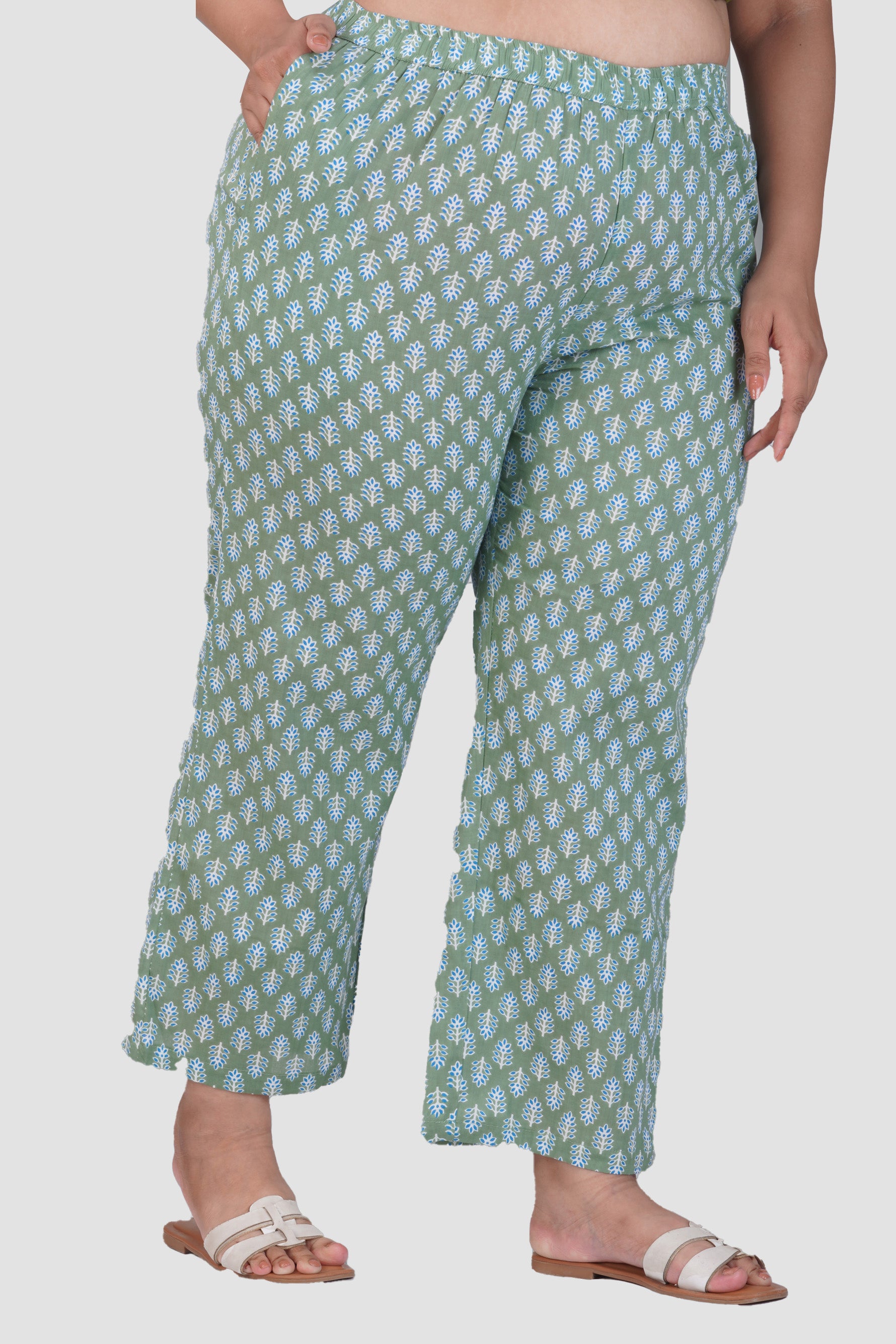 Dark Sea Green Plus Size Cotton Printed Bottom