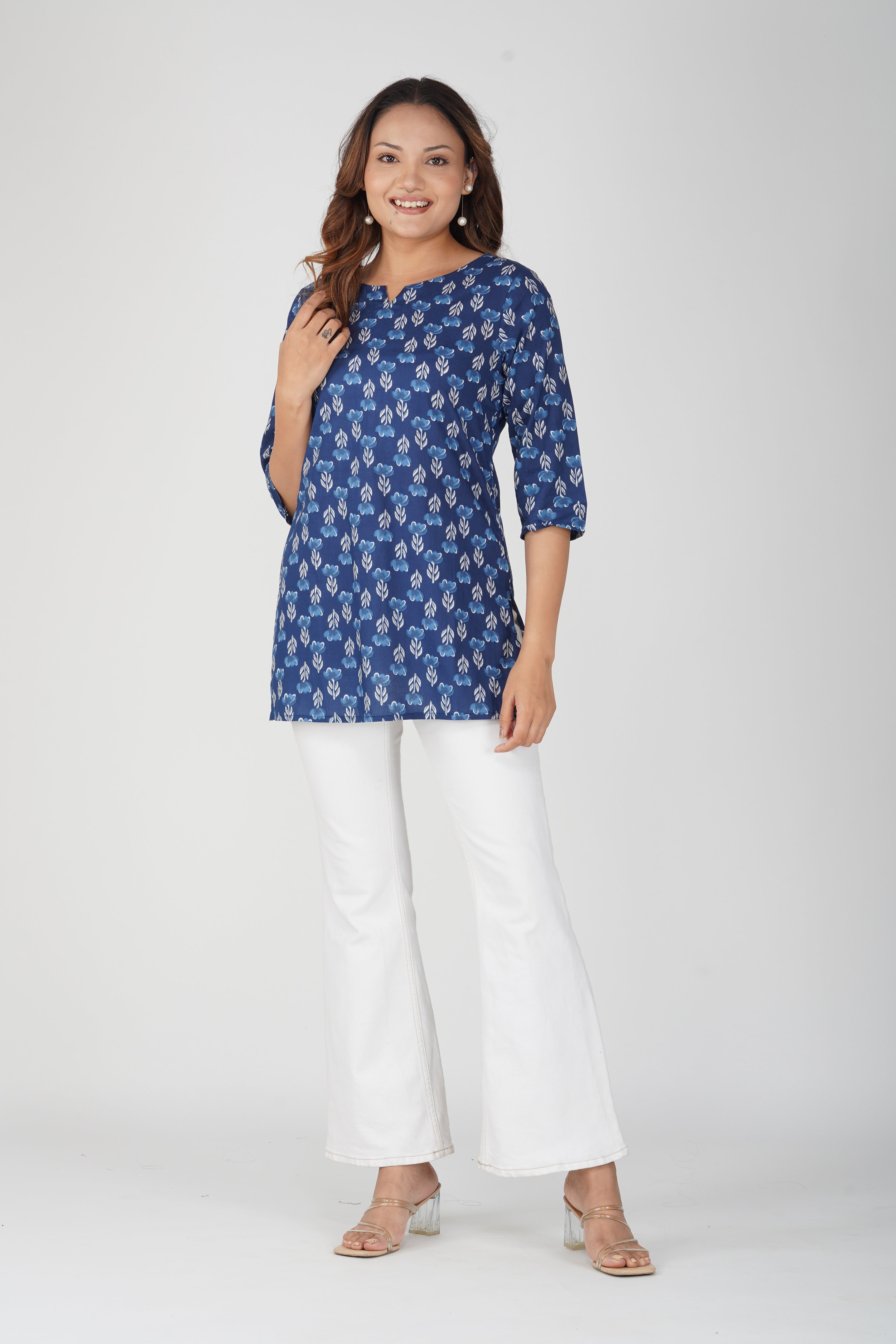 Dark Midnight Blue Cotton Printed Kurti