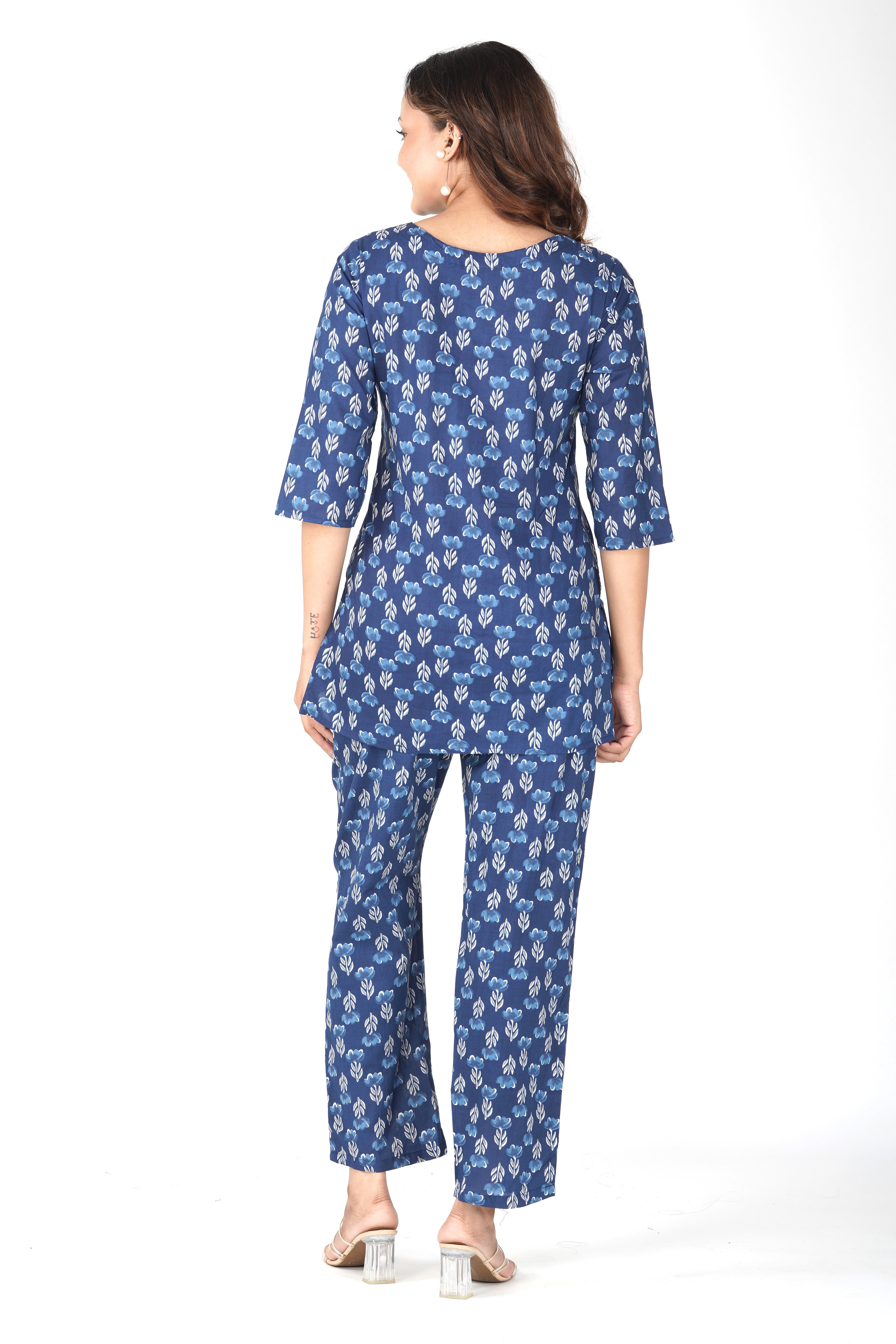 Dark Midnight Blue Cotton Printed Pyjama Set