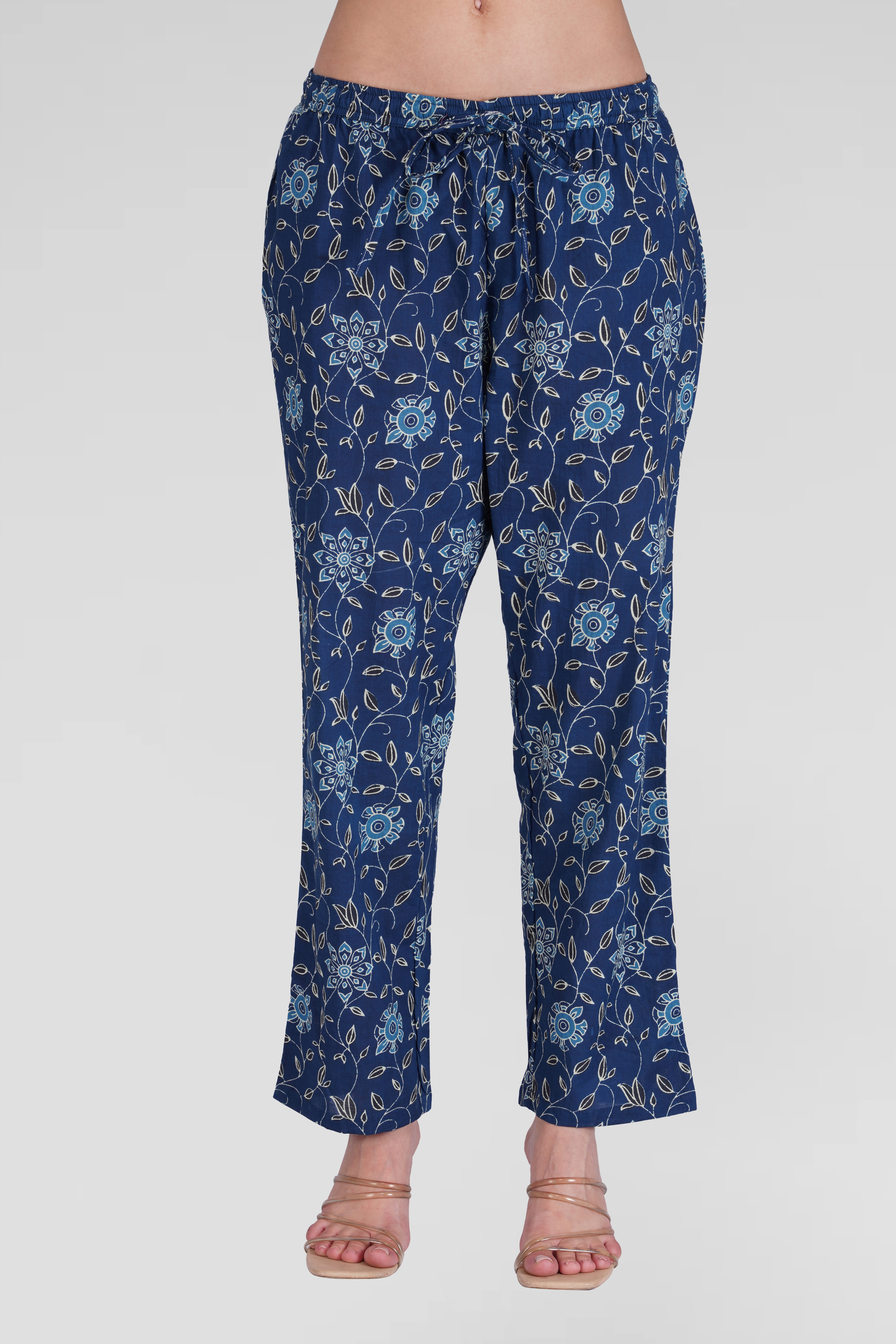 Dark Blue Cotton Printed Pyjama Set