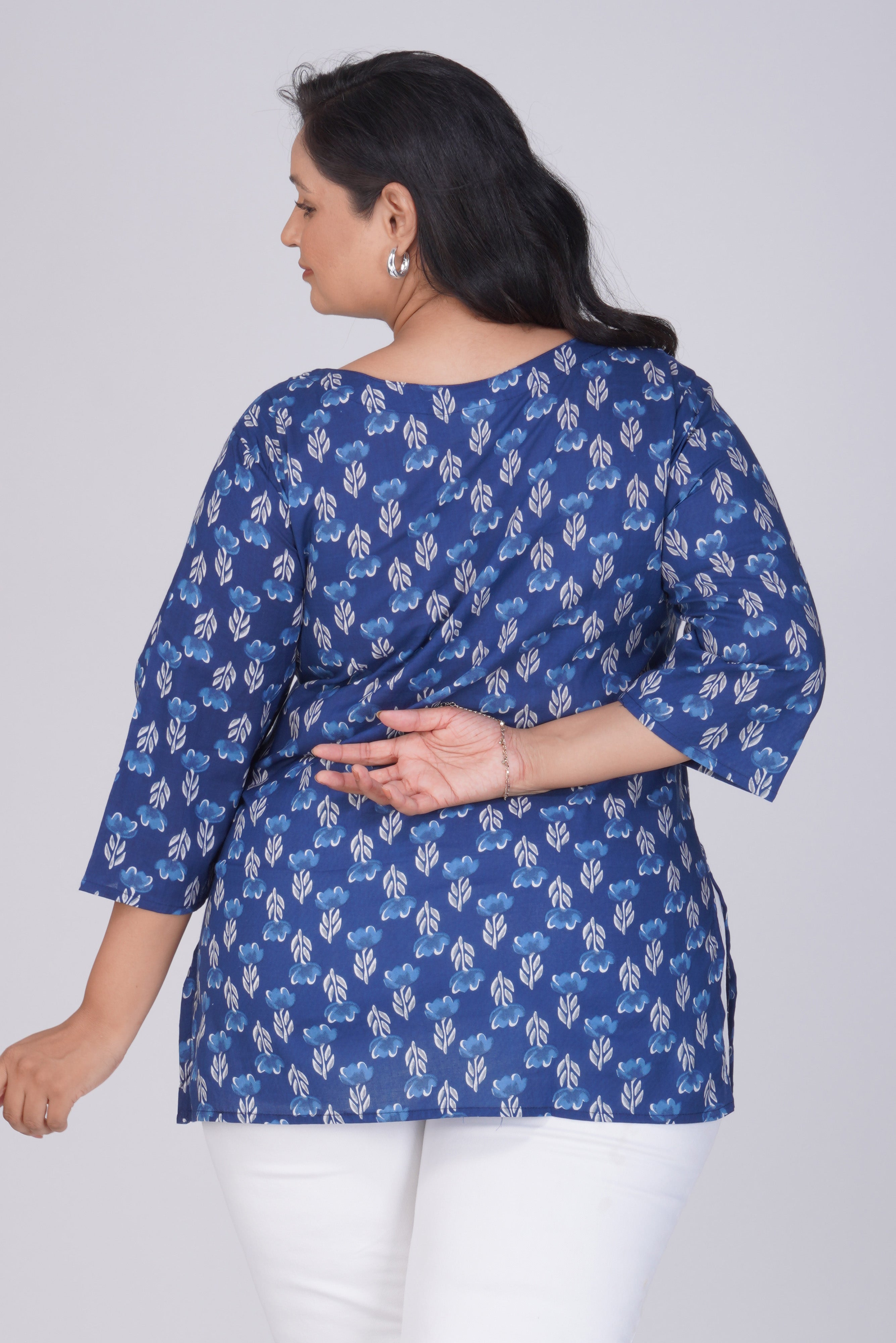 Dark Midnight Blue Plus Size Cotton Printed Kurti