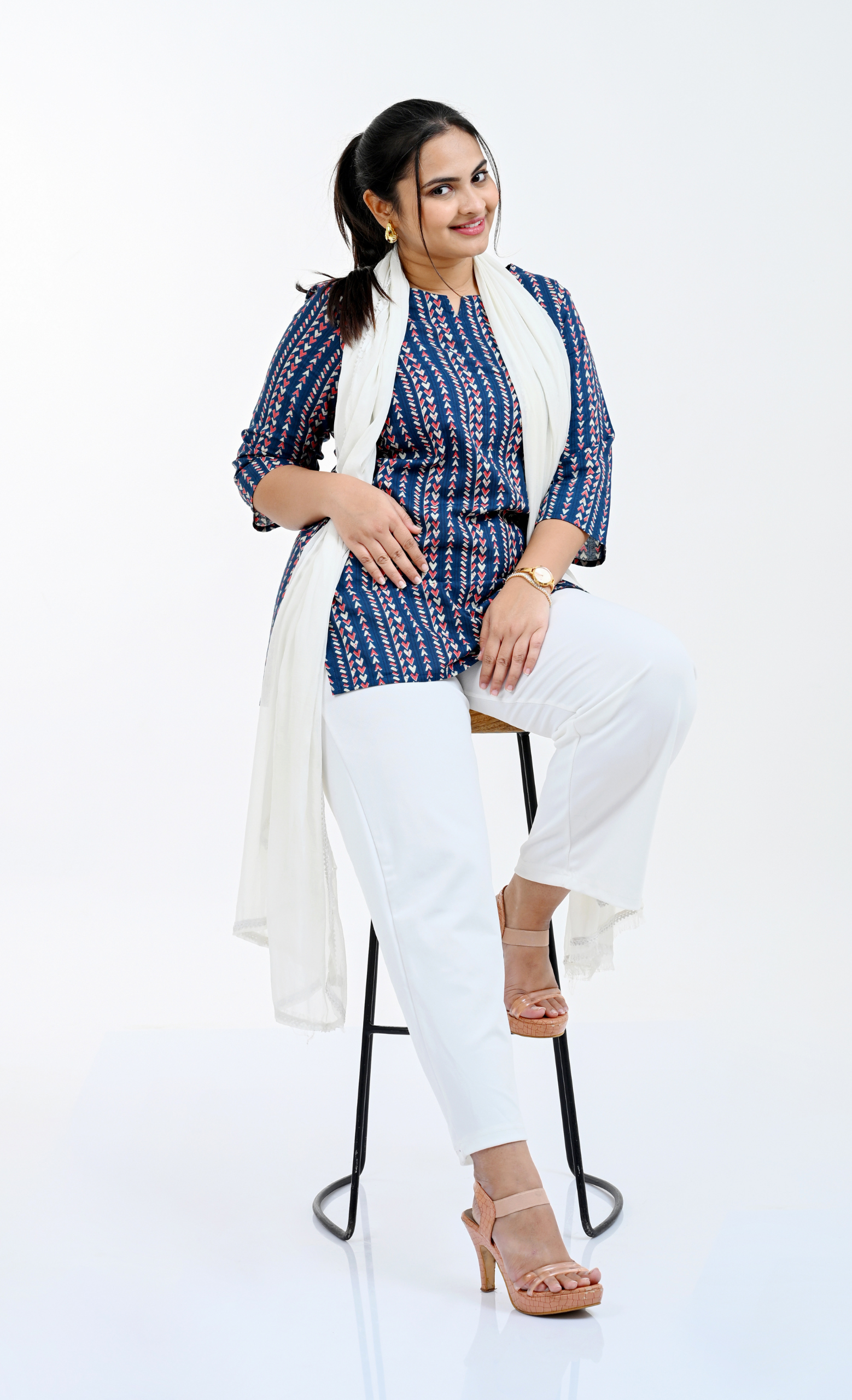 Dark Navy Cotton Printed Pyjama Set