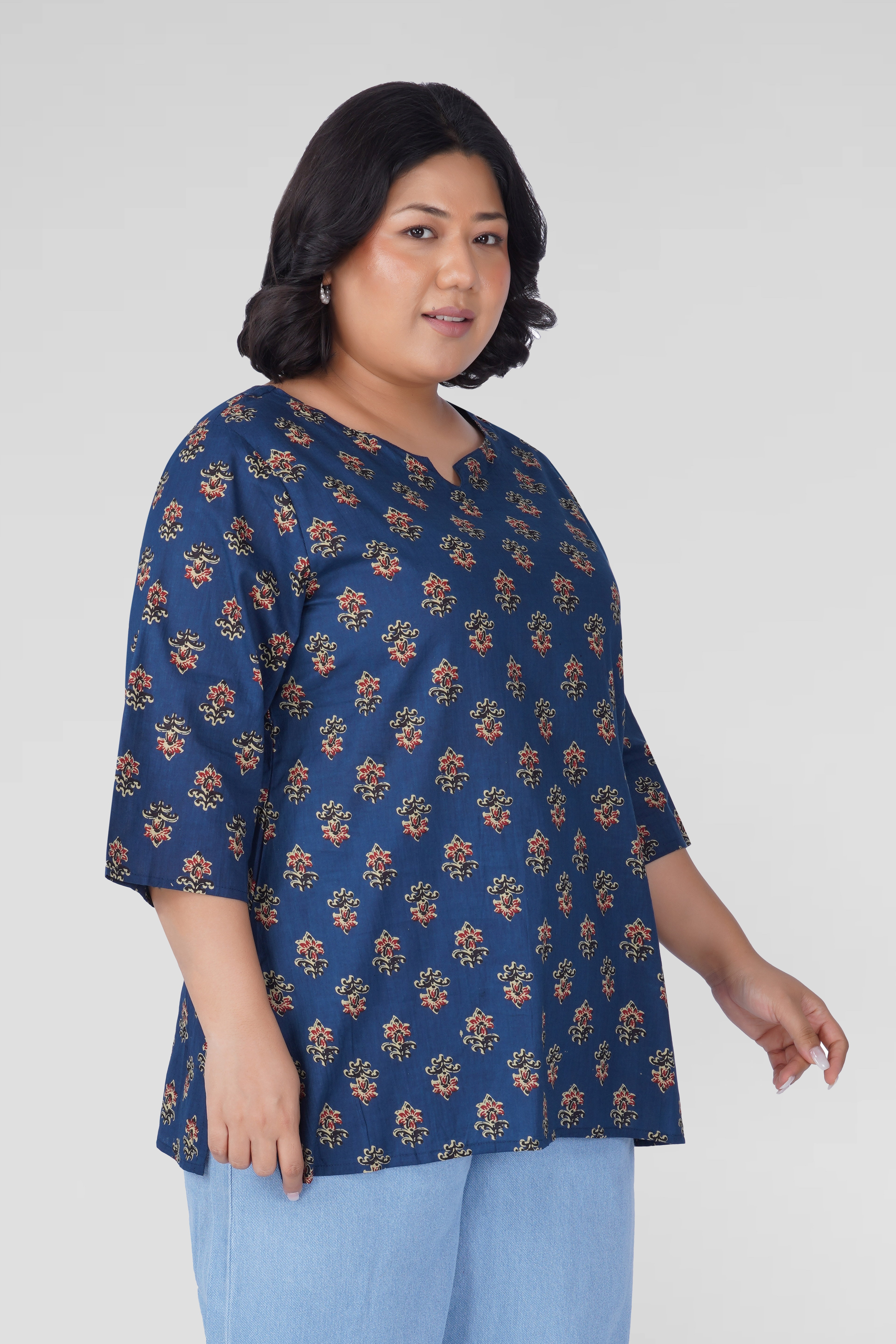 Dark Sapphire Plus Size Cotton Printed Kurti