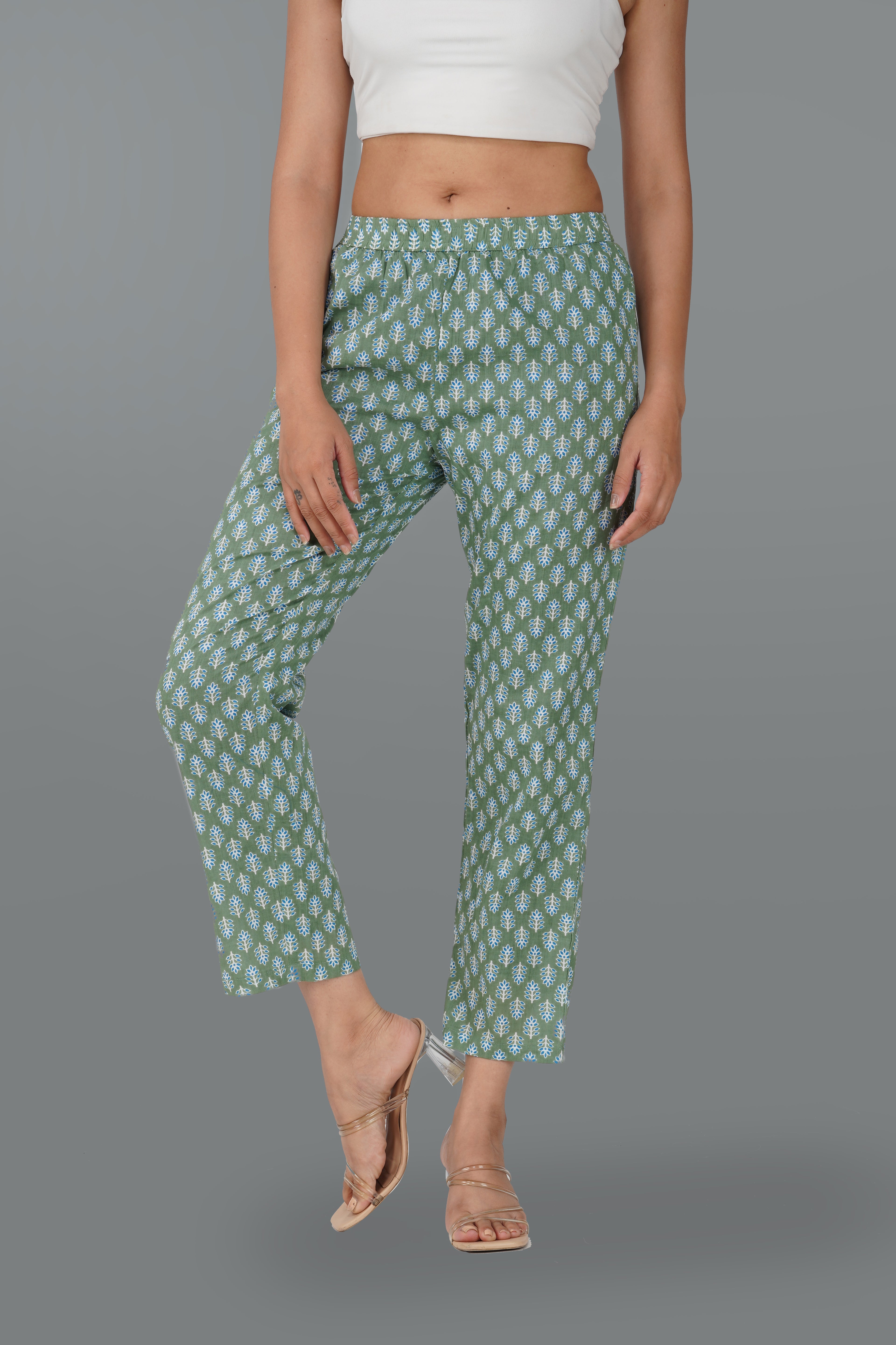 Dark Sea Green Cotton Printed Bottom