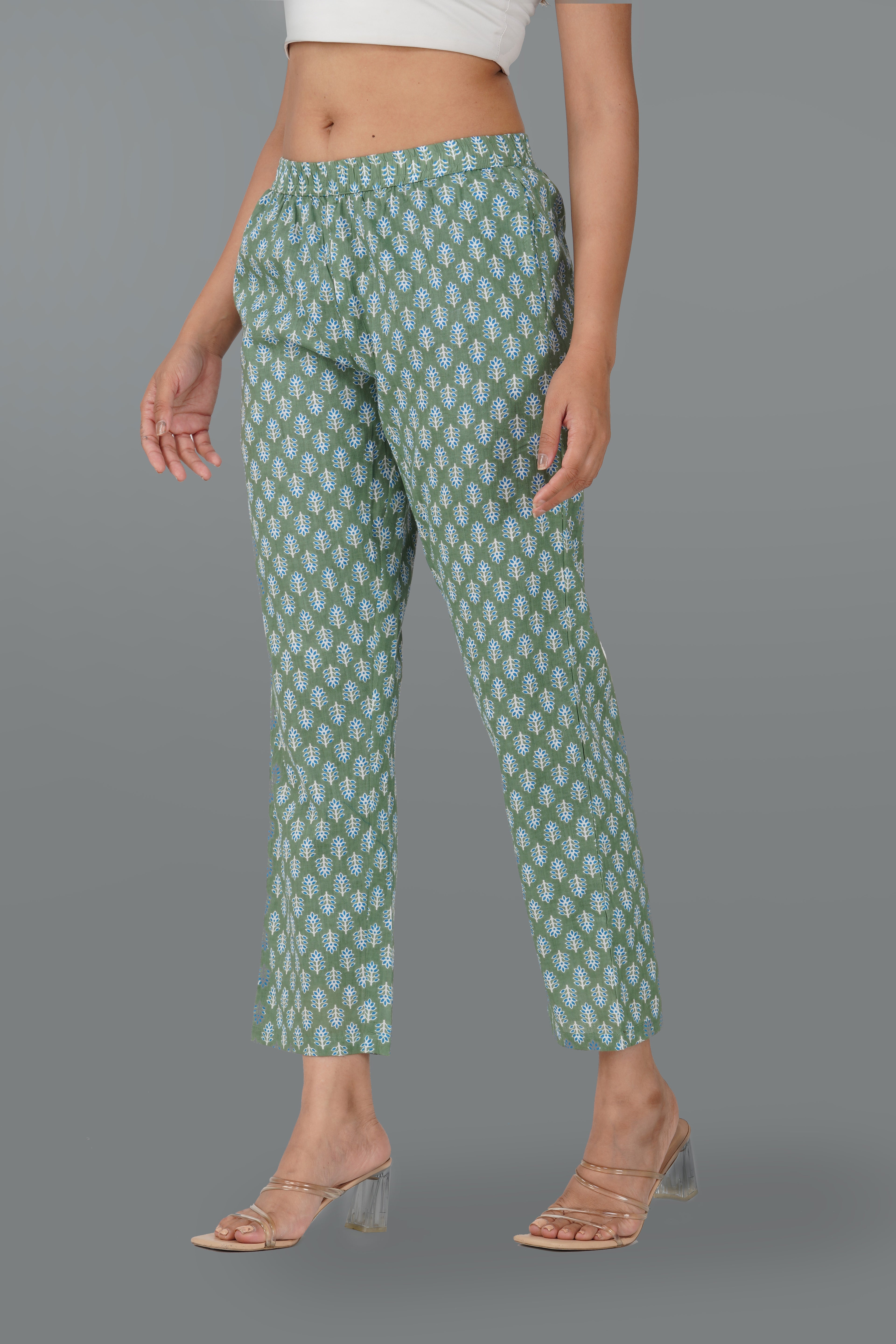 Dark Sea Green Cotton Printed Bottom