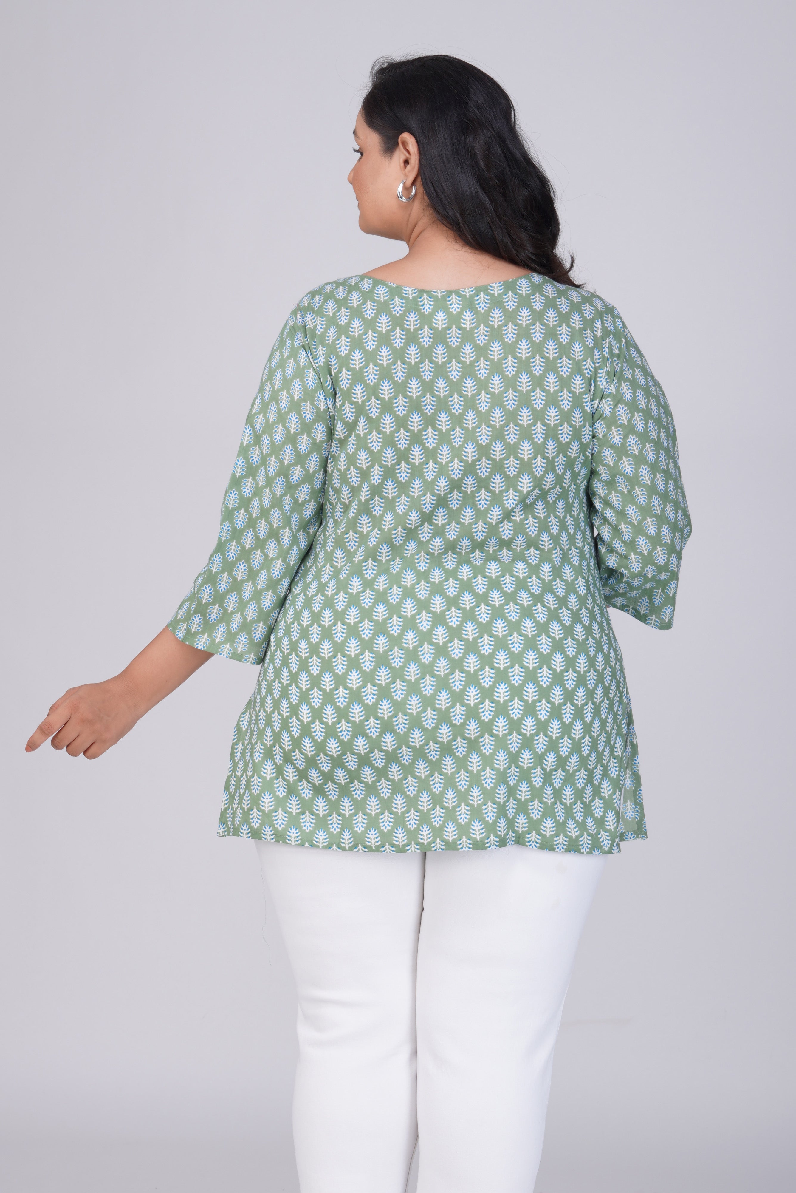 Dark Sea Green Plus Size Cotton Printed Kurti
