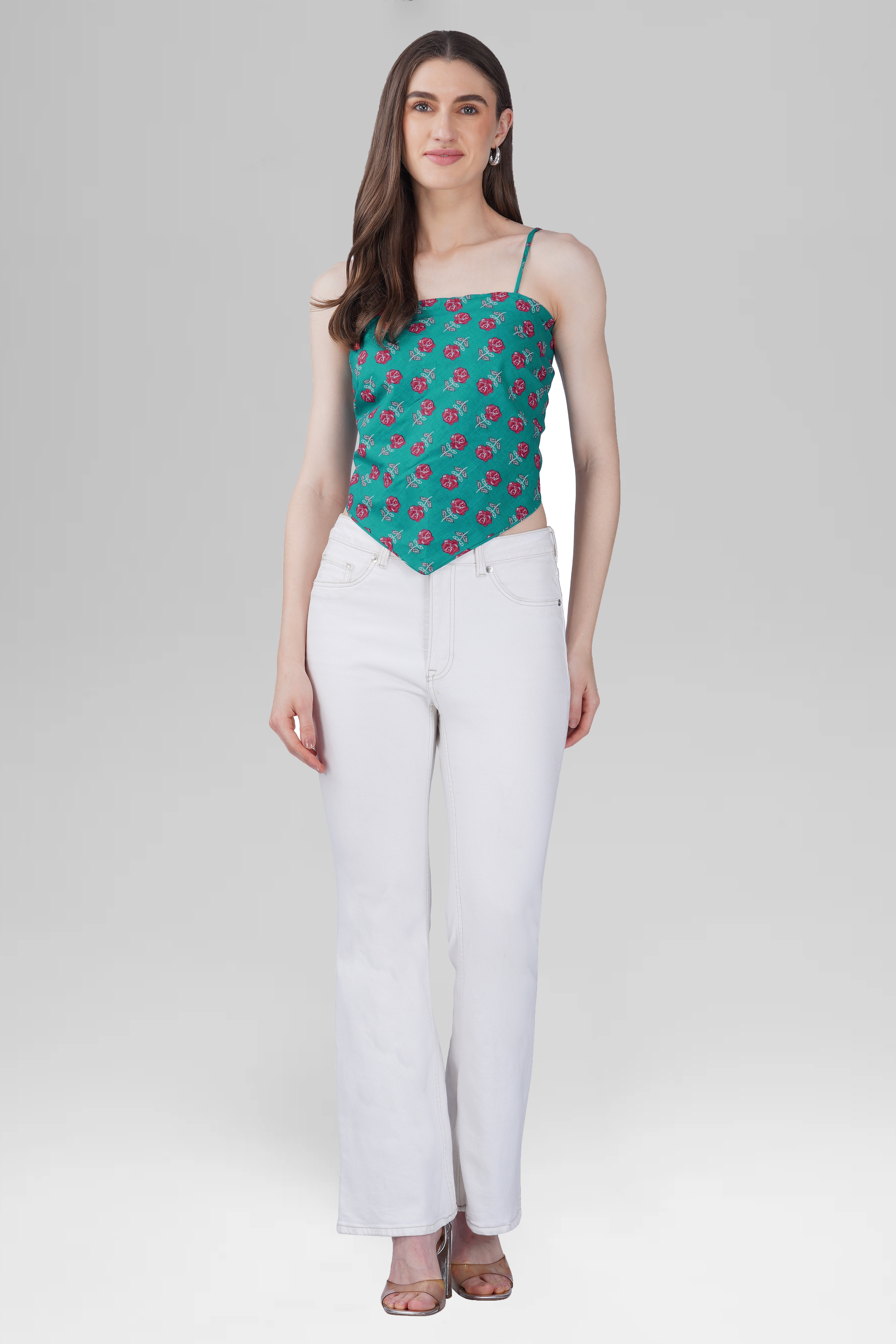 Dark Aqua Cotton Printed Scarf Top