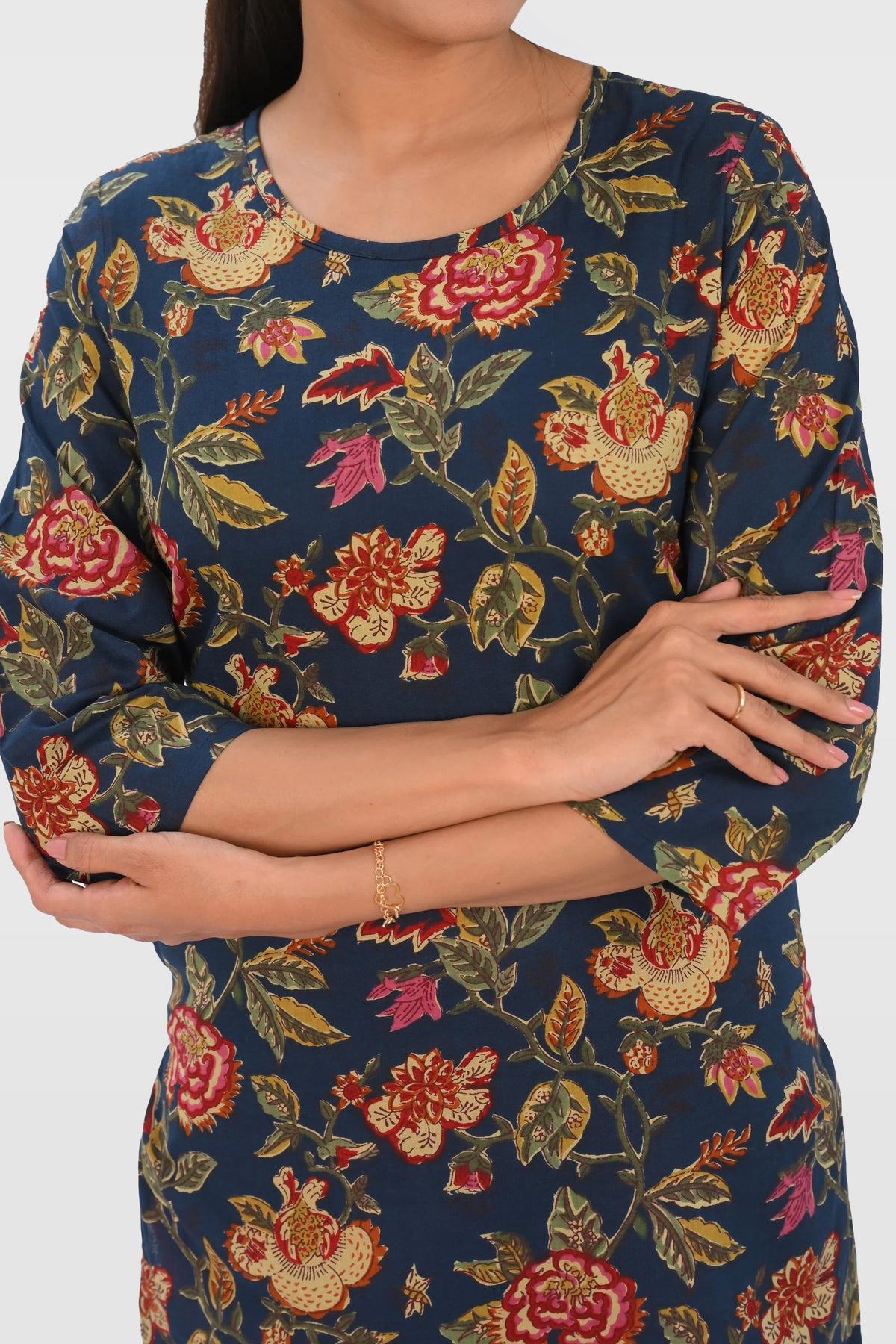 Dark Imperial Blue Cotton Printed Kurta Set