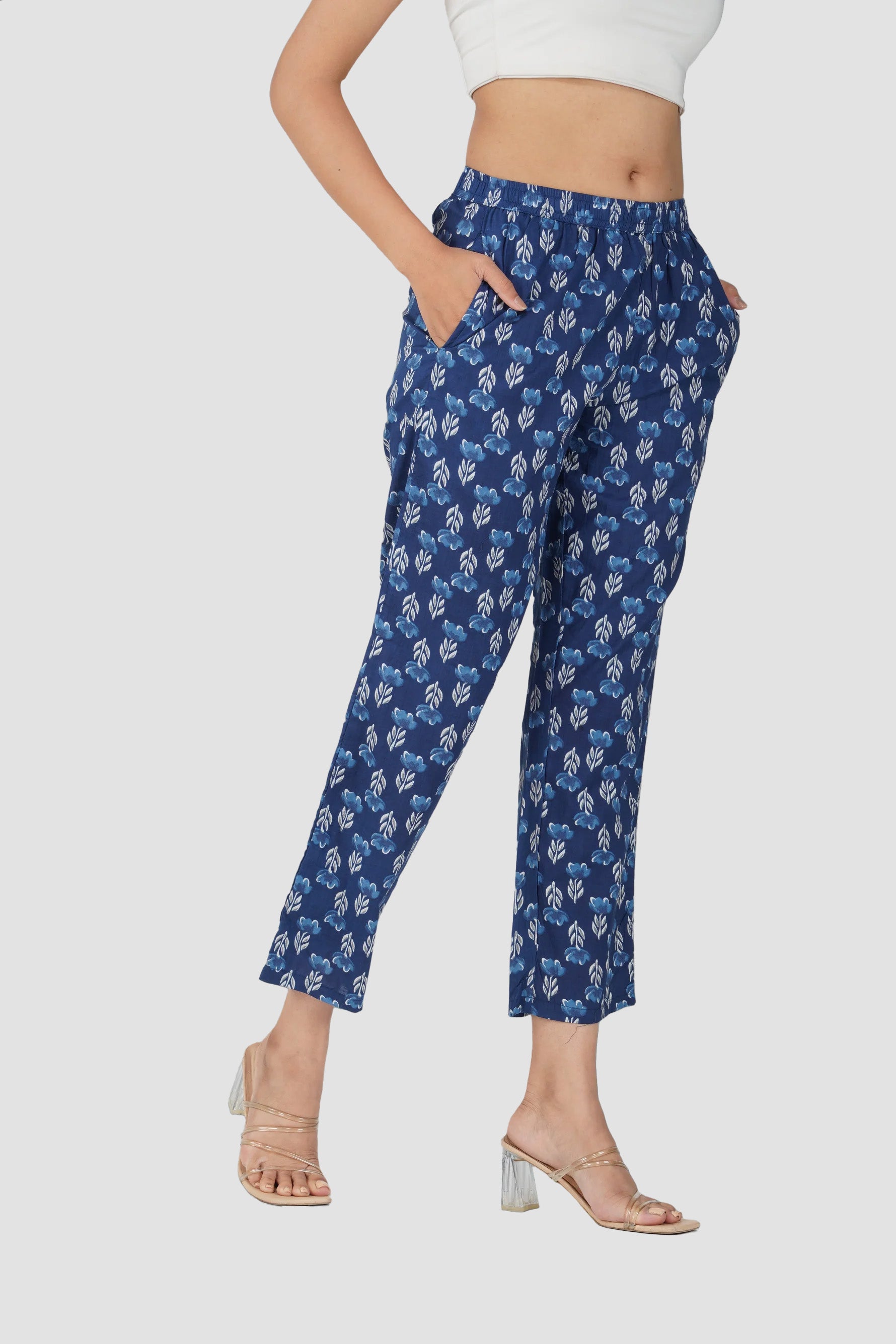 Dark Midnight Blue Cotton Printed Bottom