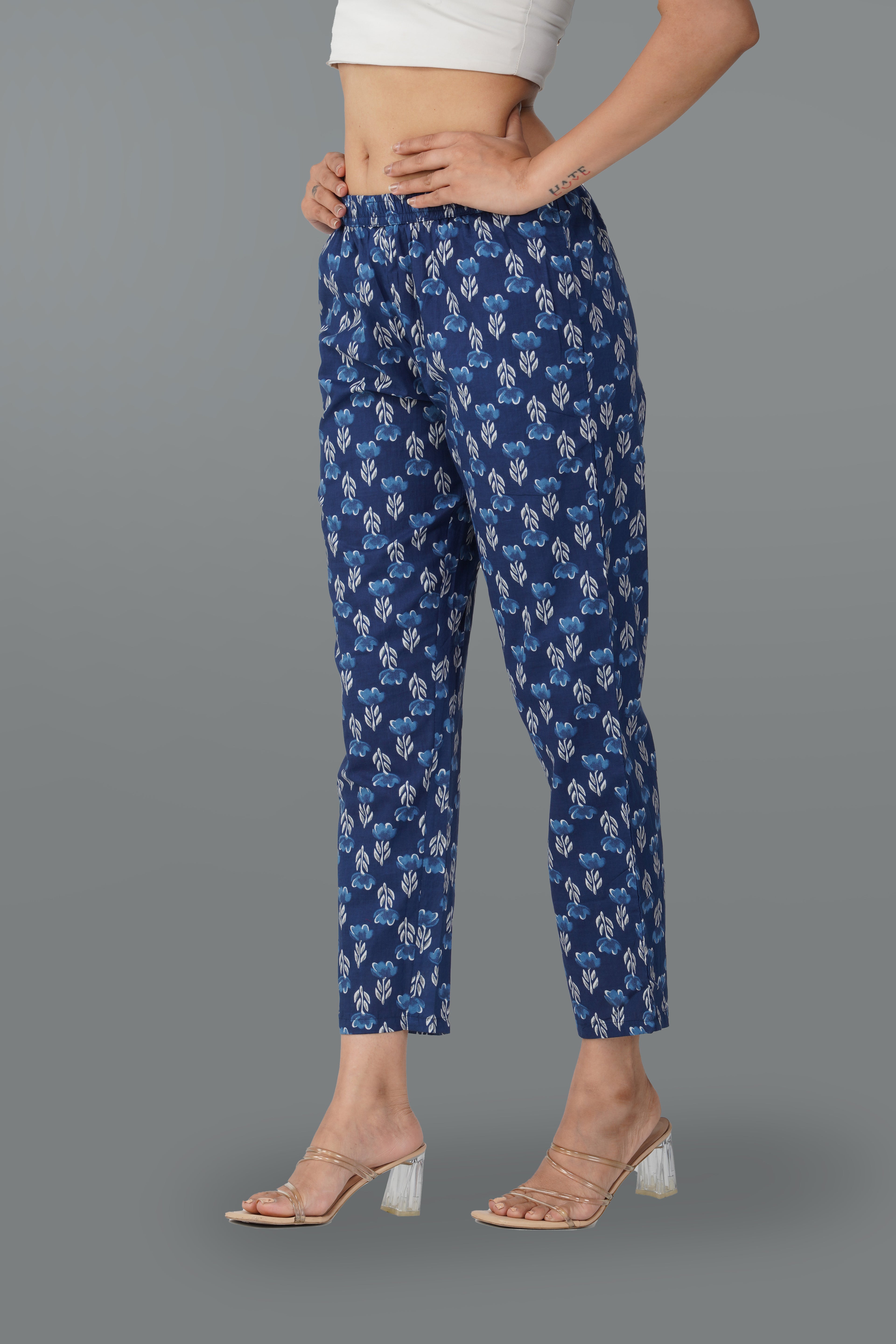 Dark Midnight Blue Cotton Printed Bottom