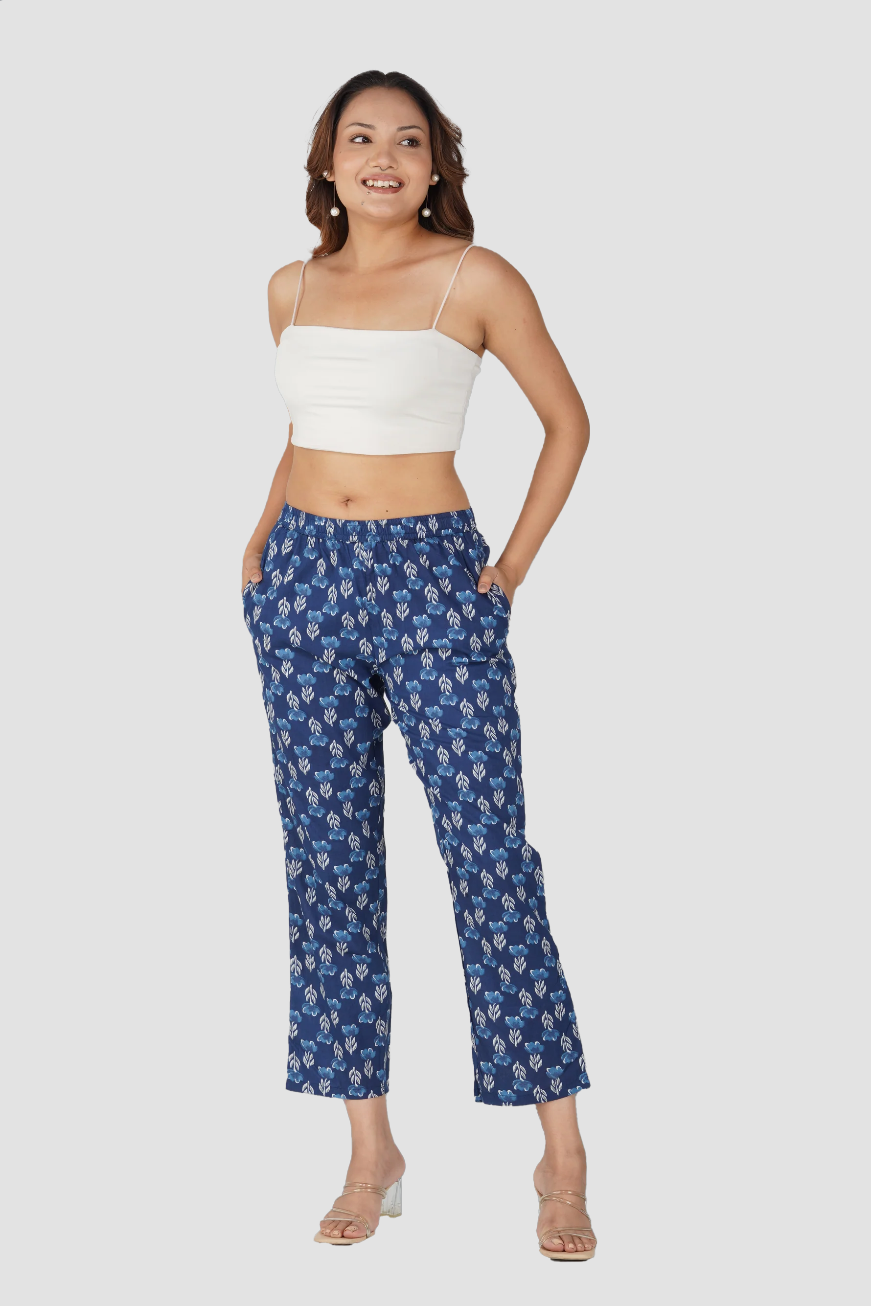 Dark Midnight Blue Cotton Printed Bottom