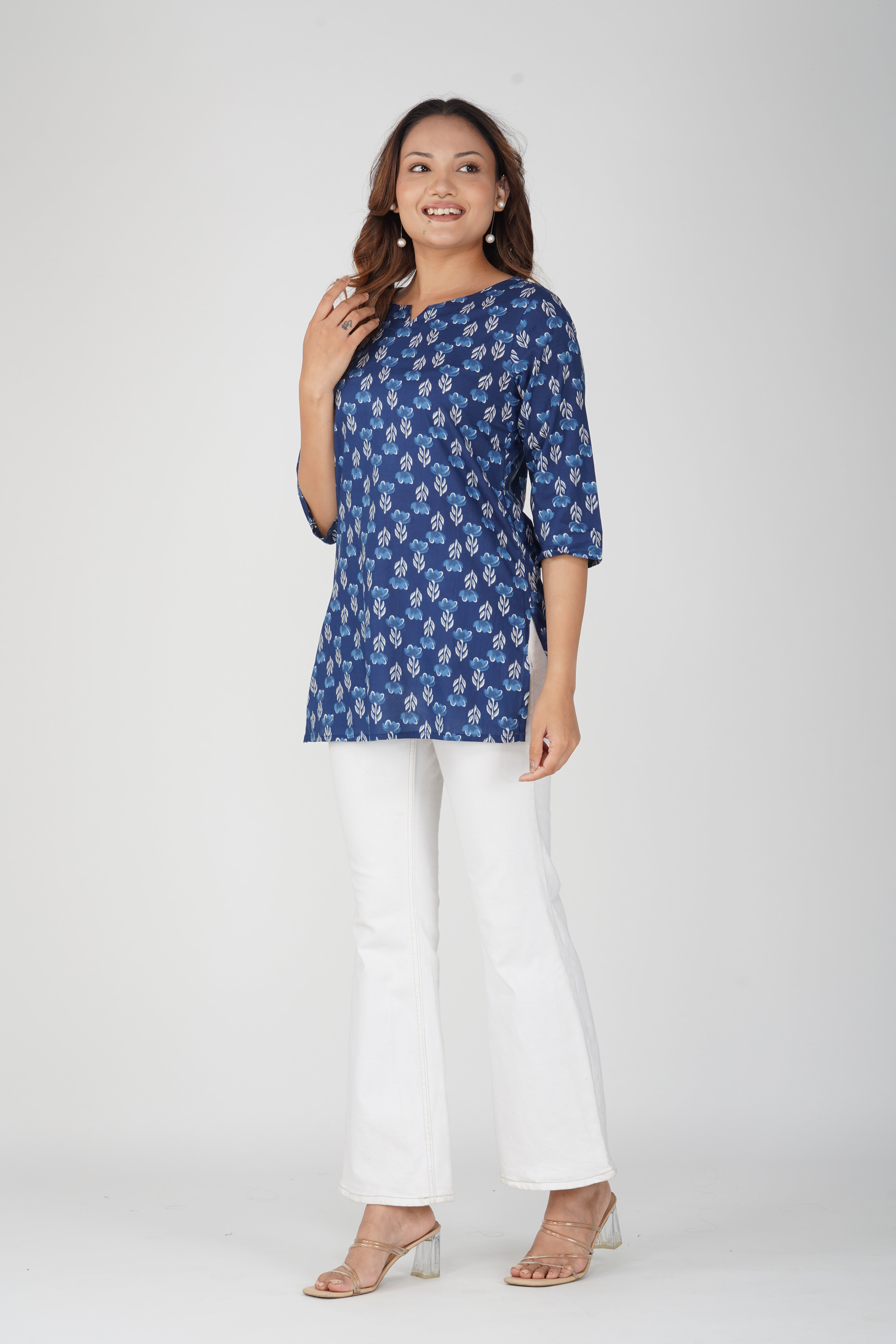 Dark Midnight Blue Cotton Printed Kurti