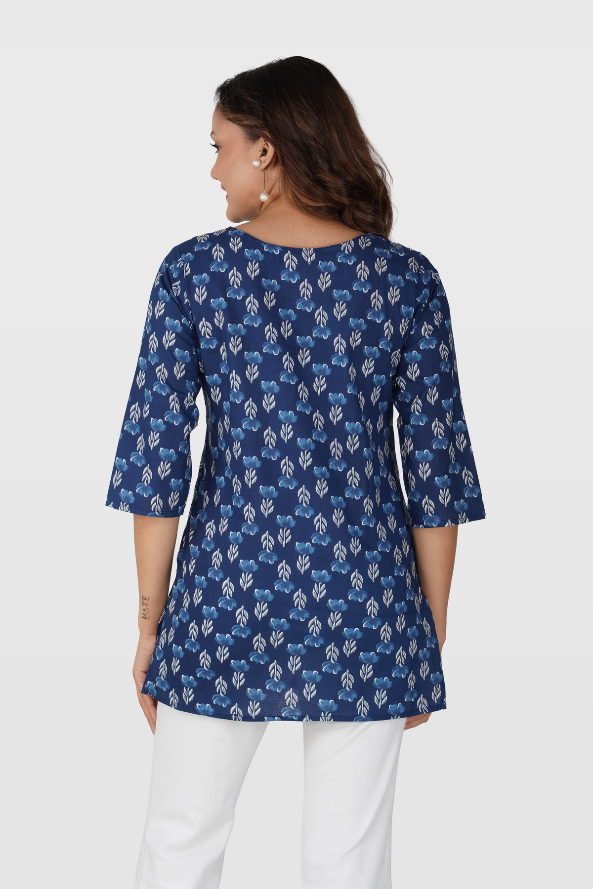 Dark Midnight Blue Cotton Printed Kurti