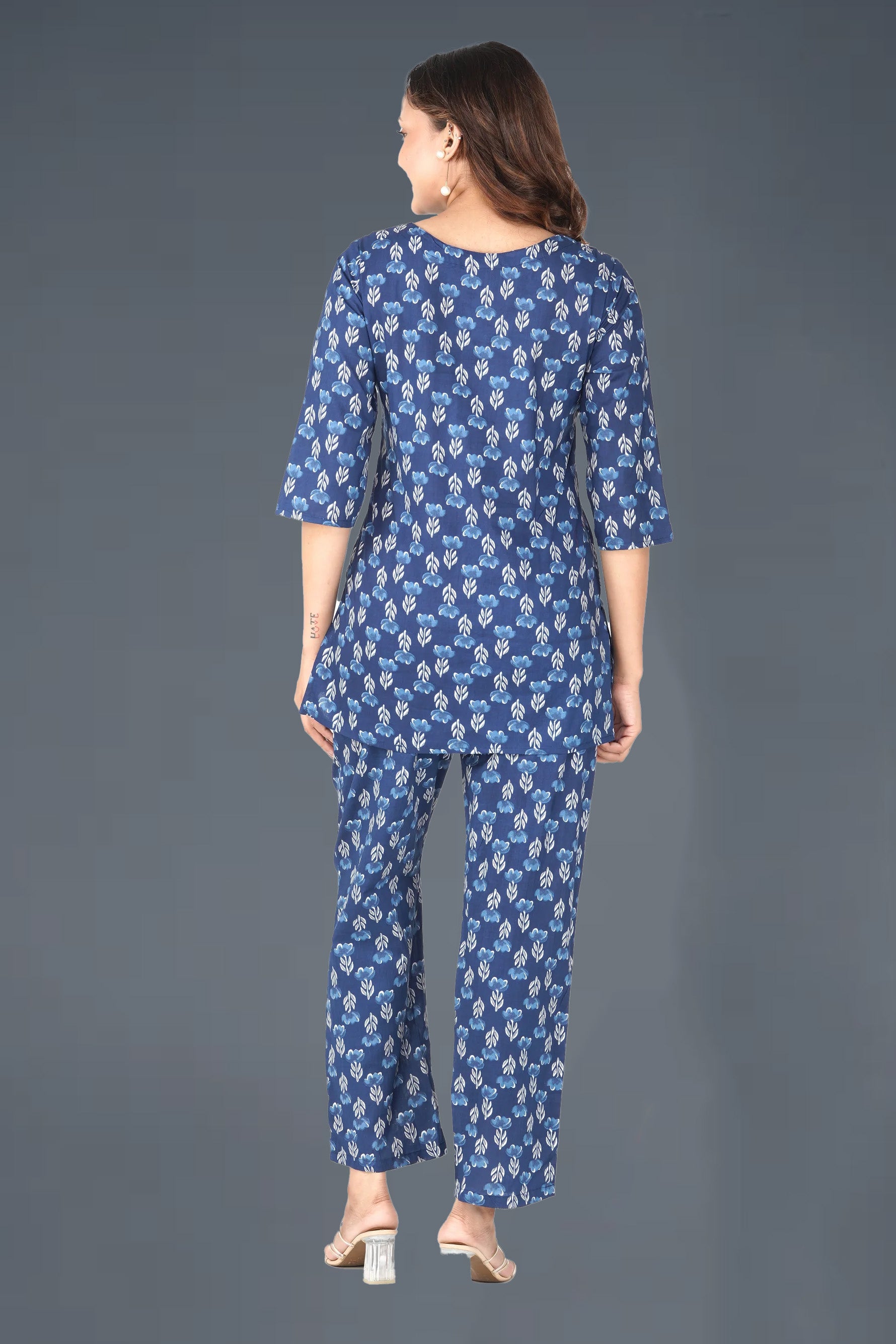 Dark Midnight Blue Cotton Printed Pyjama Set