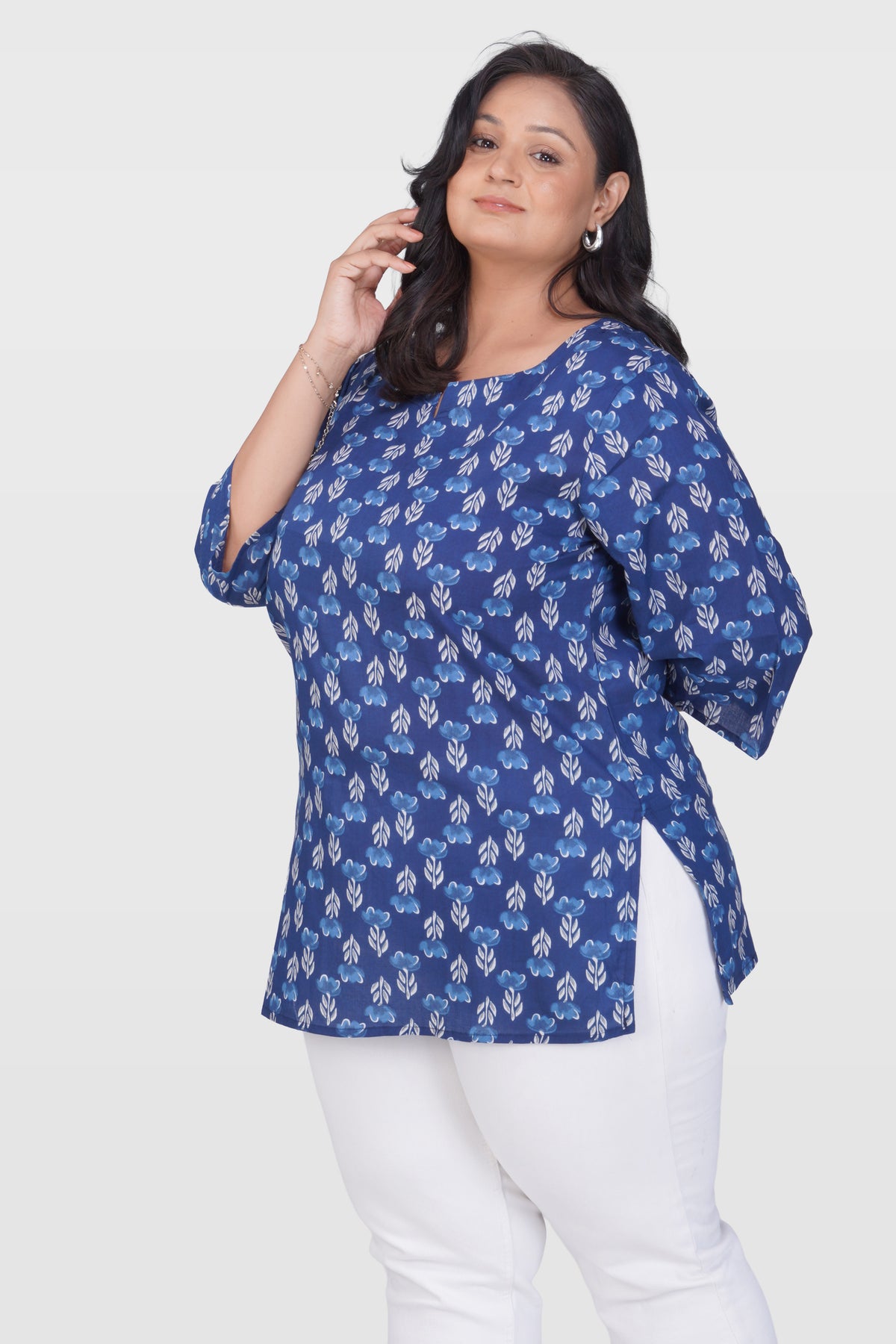 Dark Midnight Blue Plus Size Cotton Printed Pyjama Set