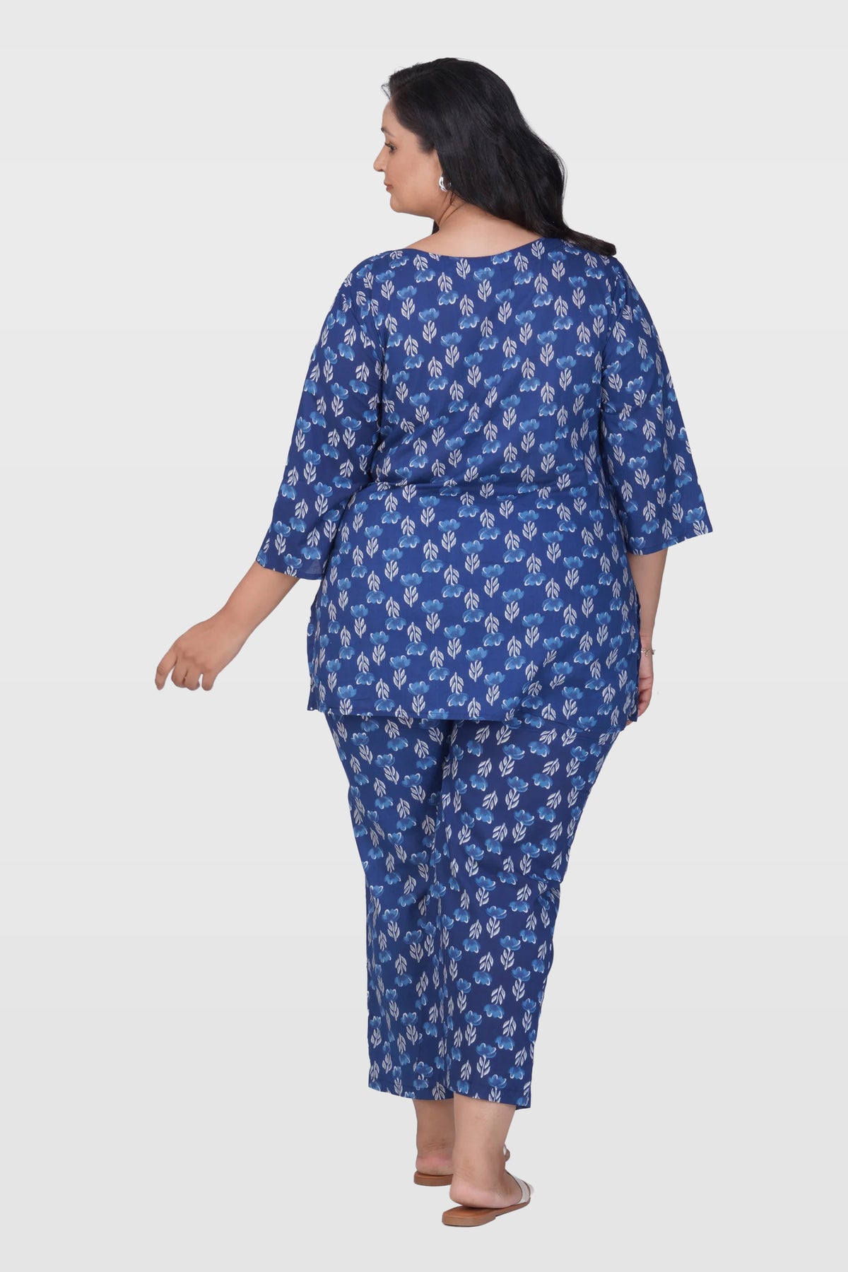Dark Midnight Blue Plus Size Cotton Printed Pyjama Set