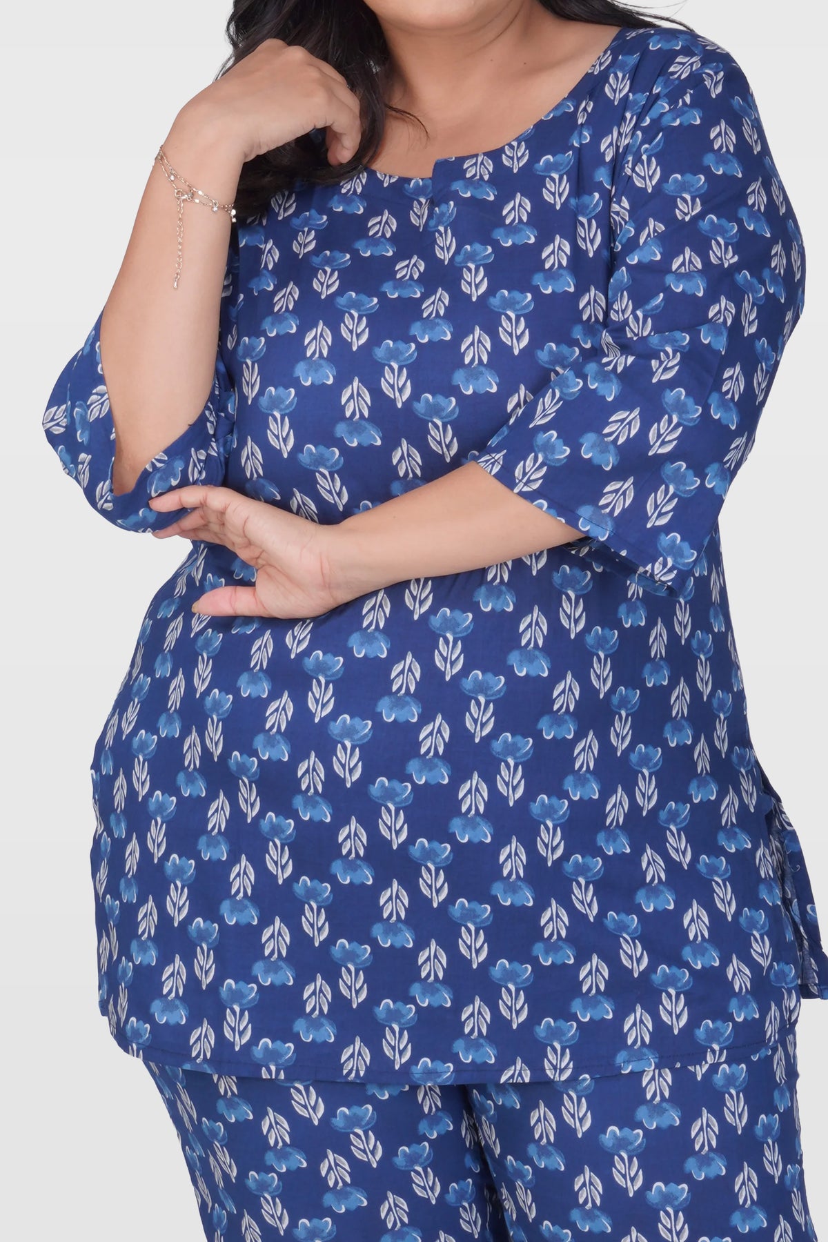 Dark Midnight Blue Plus Size Cotton Printed Pyjama Set
