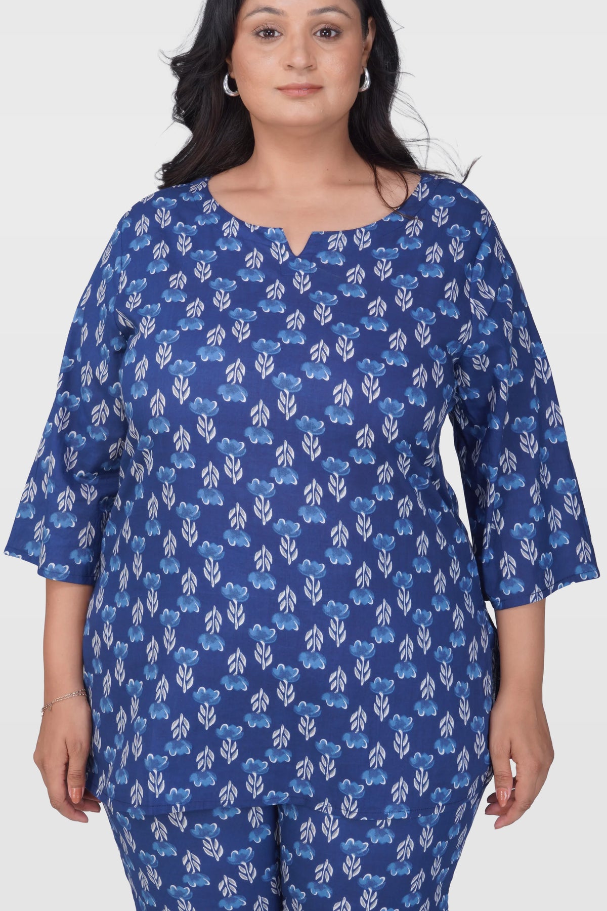 Dark Midnight Blue Plus Size Cotton Printed Pyjama Set