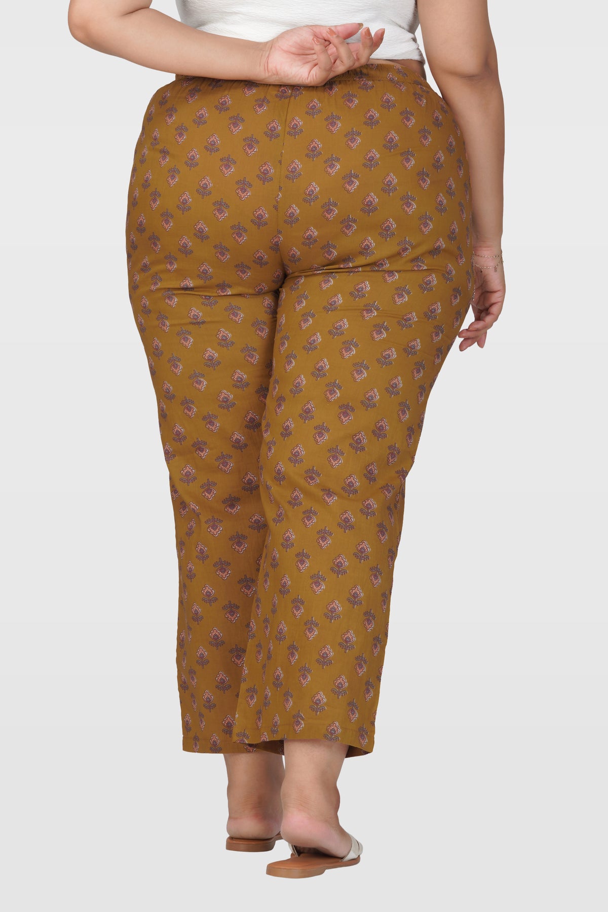 Dark Mustard Plus Size Cotton Printed Bottom