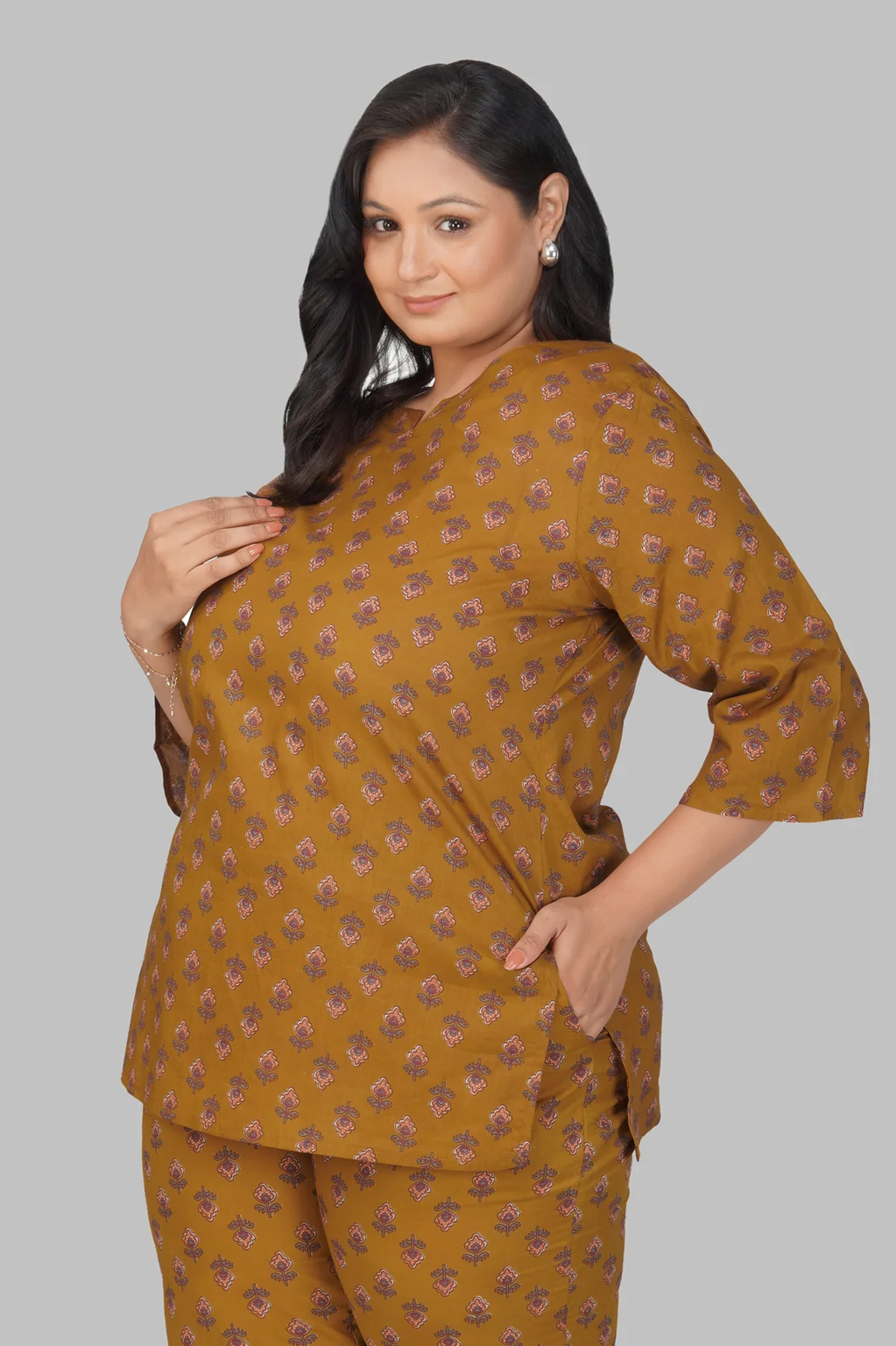 Dark Mustard Plus Size Cotton Printed
