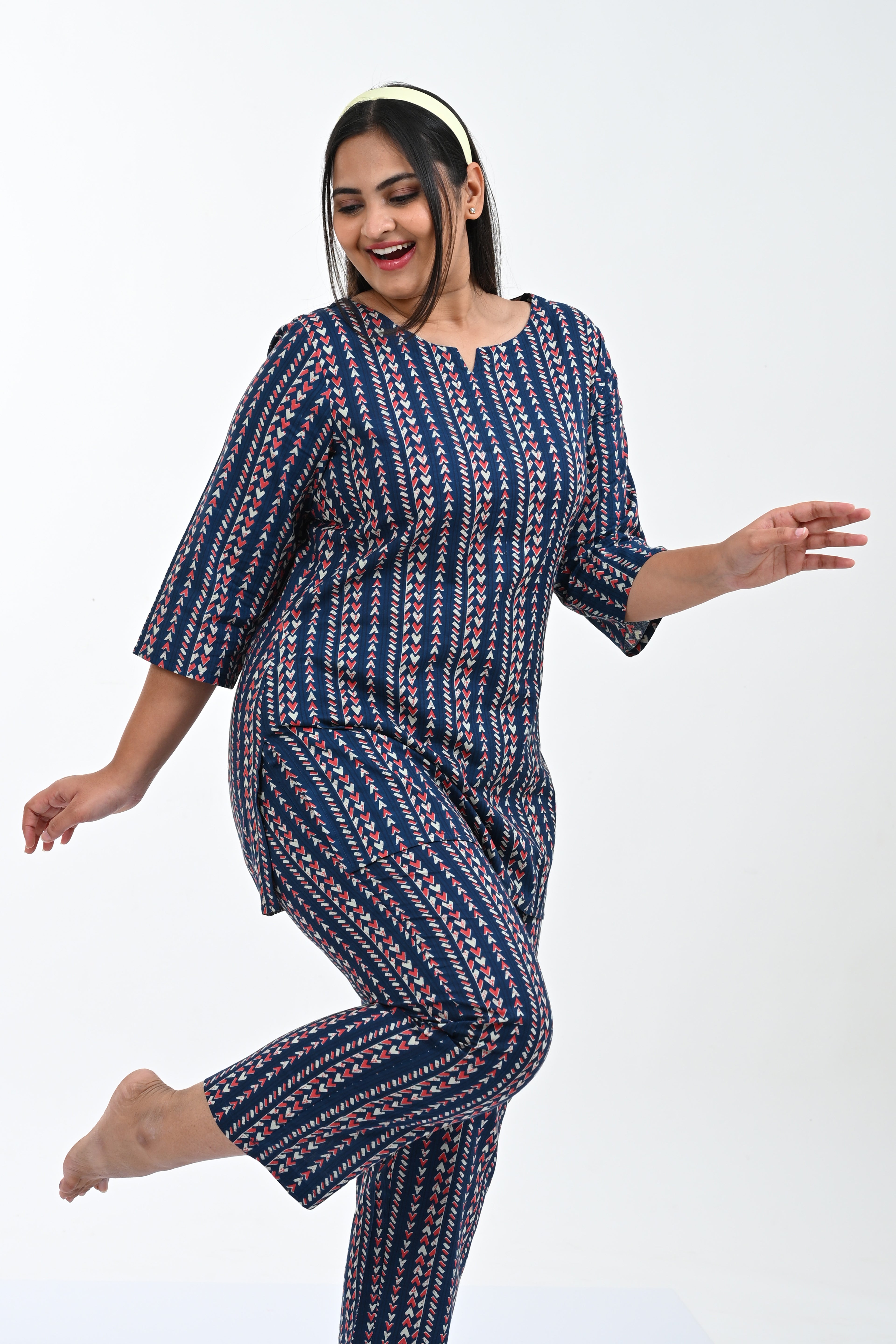 Dark Navy Cotton Printed Pyjama Set