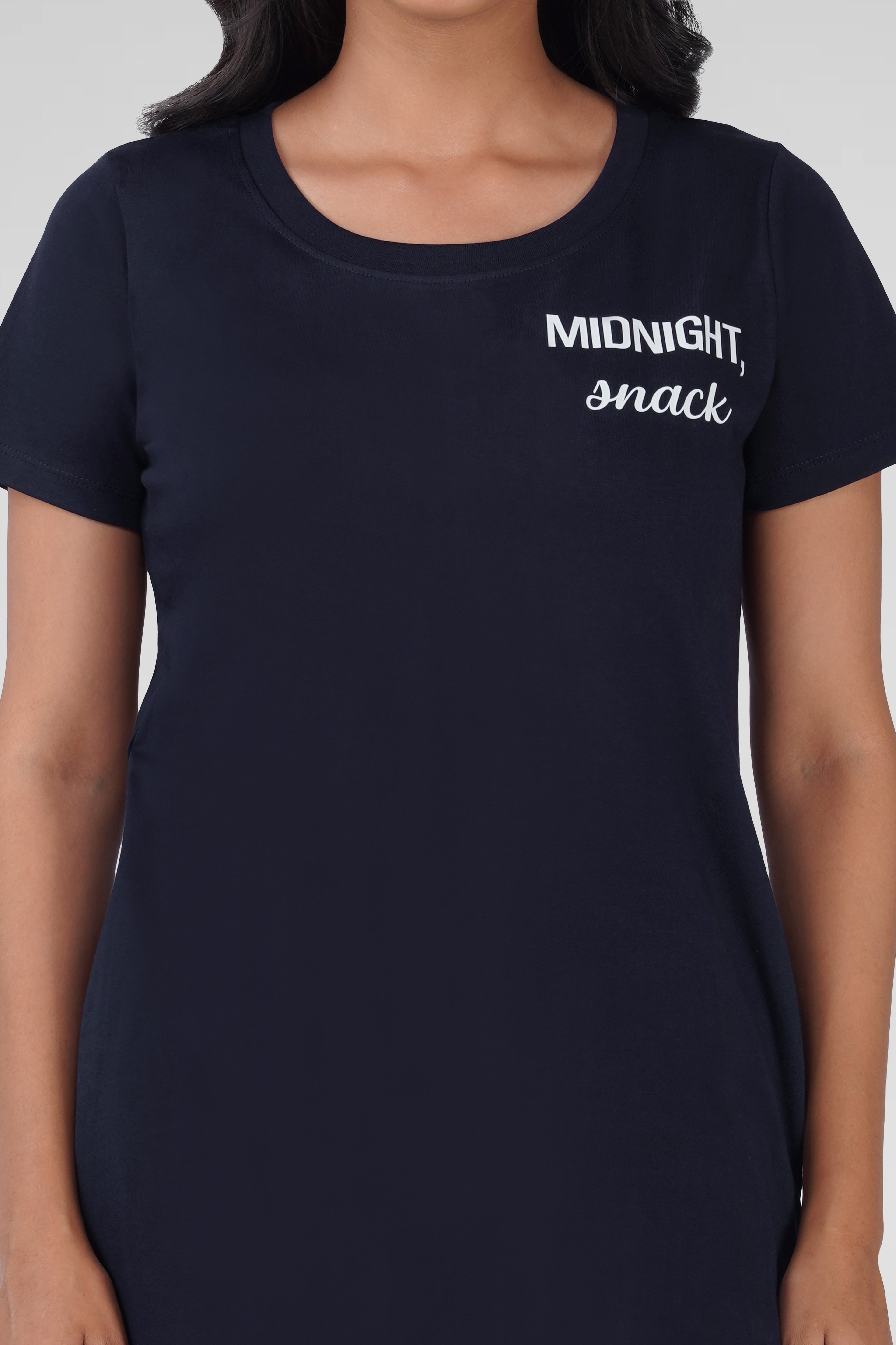 Dark Navy Cotton Printed T-Shirt Nightdress