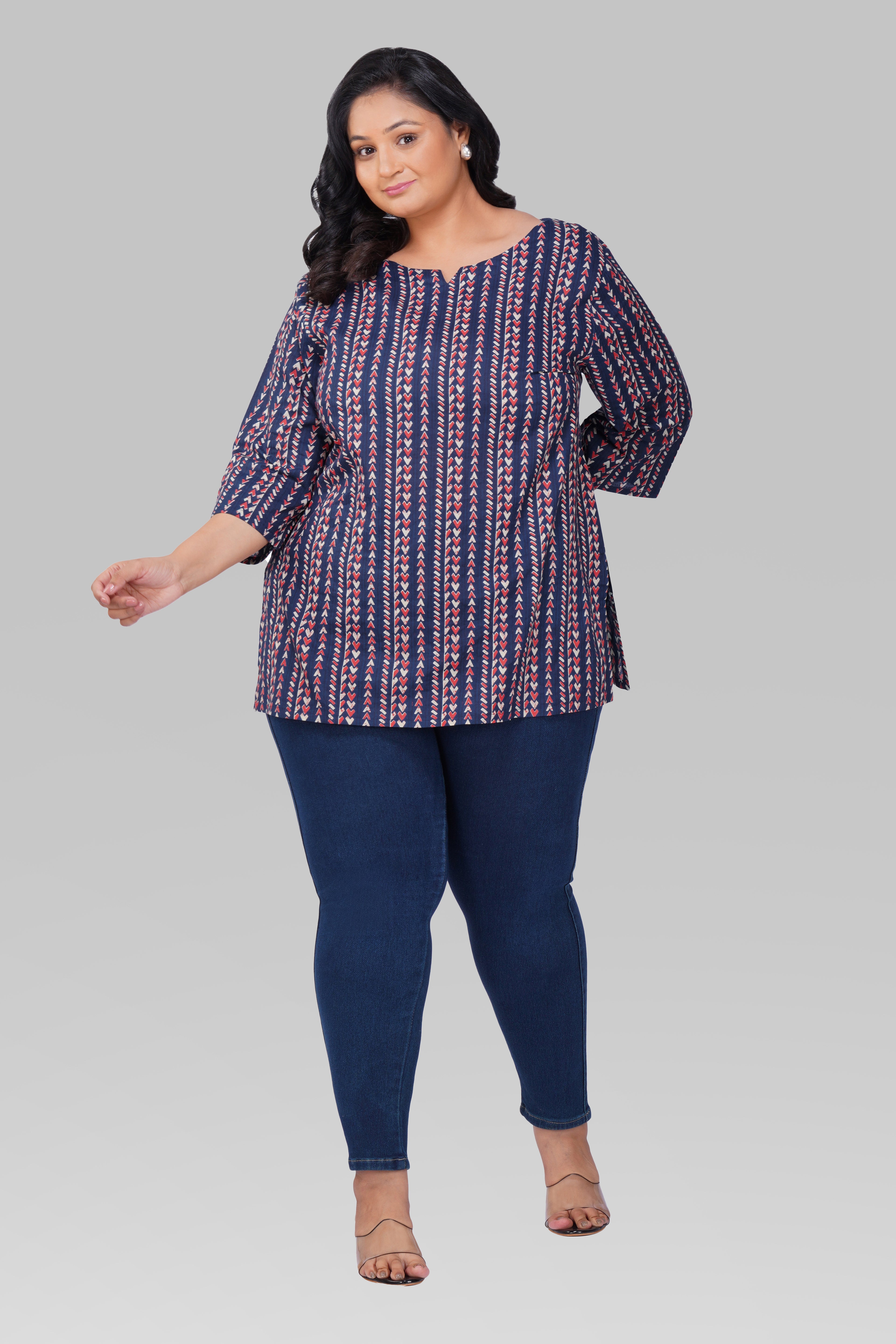Dark Navy Plus Size Cotton Printed Kurti