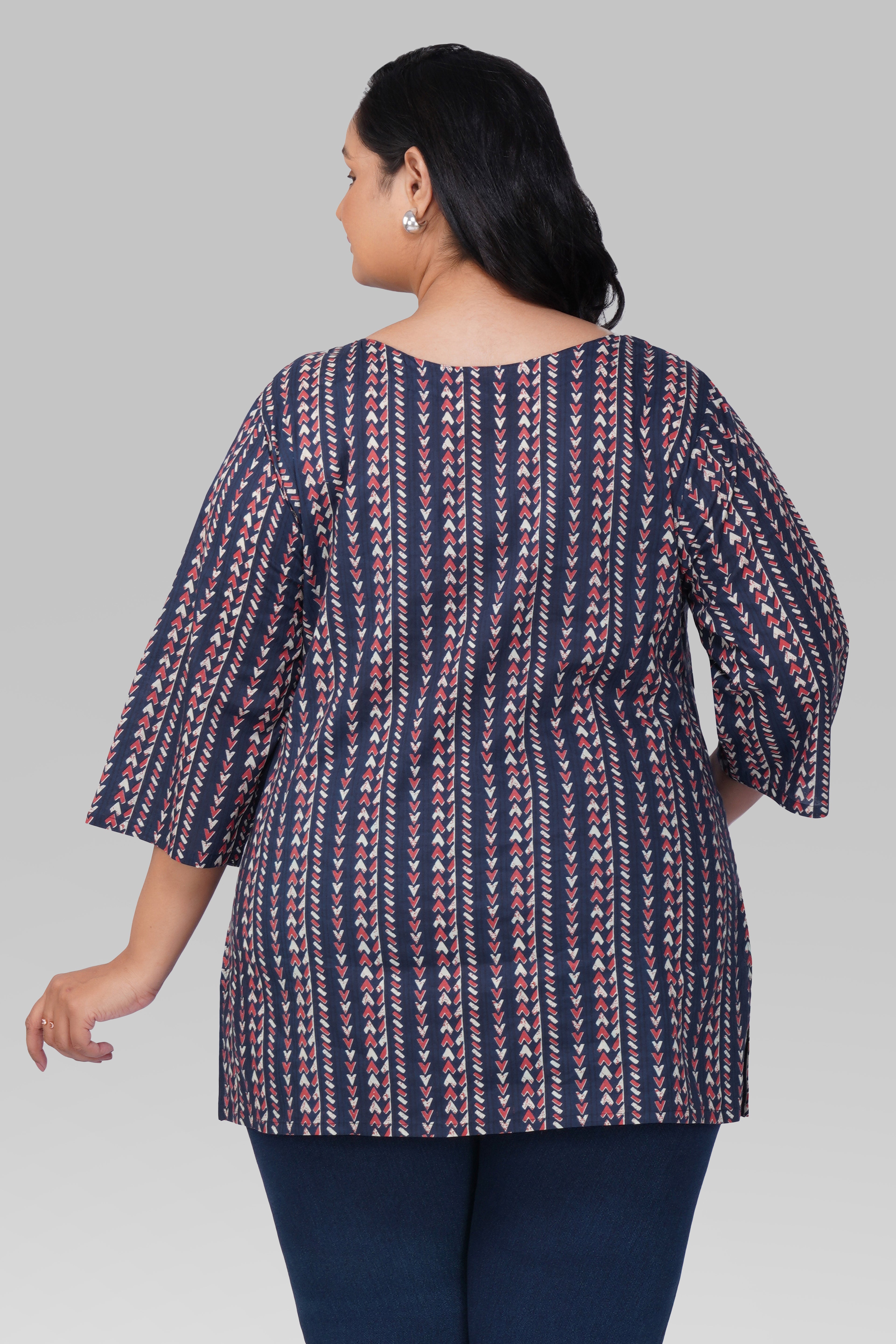 Dark Navy Plus Size Cotton Printed Kurti