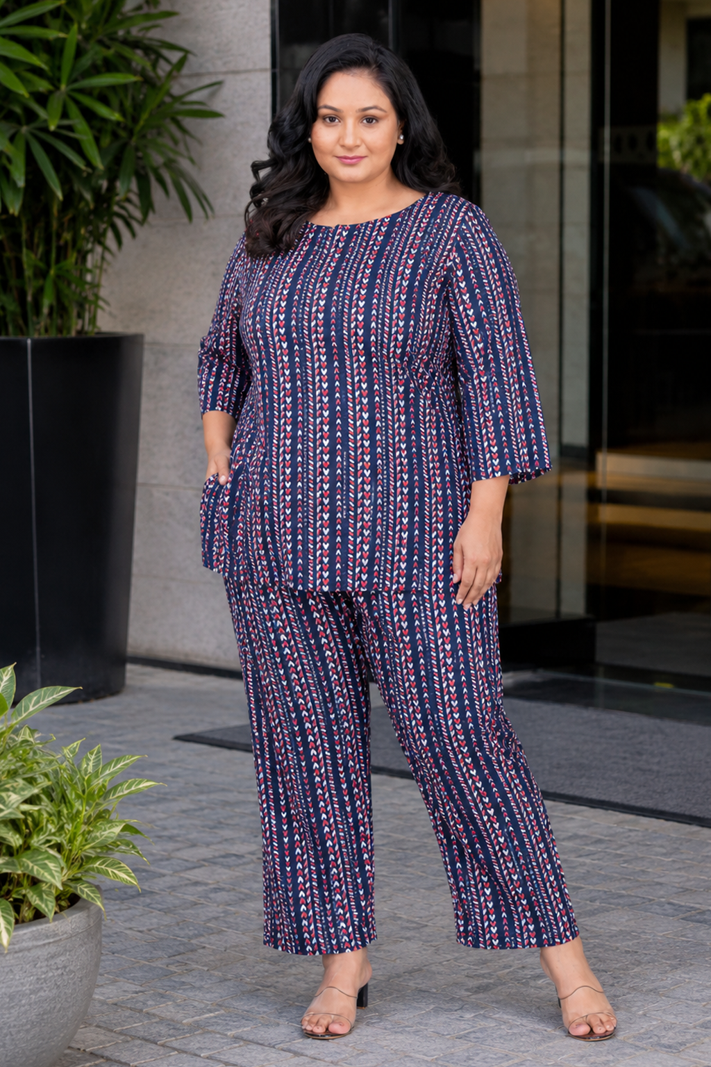 Dark Navy Plus Size Cotton Printed Pyjama Set
